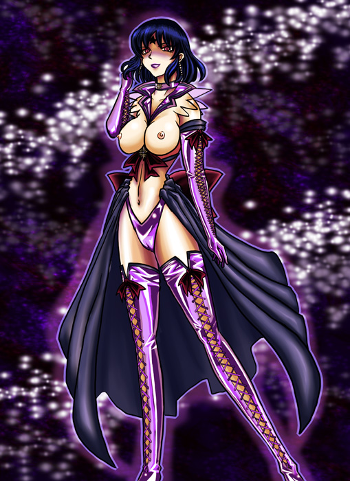 1girls bishoujo_senshi_sailor_moon breasts cameltoe choker corruption death_busters exposed_breasts female female_only gloves hotaru_tomoe mistress_9 mostly_nude nipples pale-skinned_female pale_skin panties sailor_saturn short_hair small_breasts solo standing stockings villainess witch_hat_(artist)