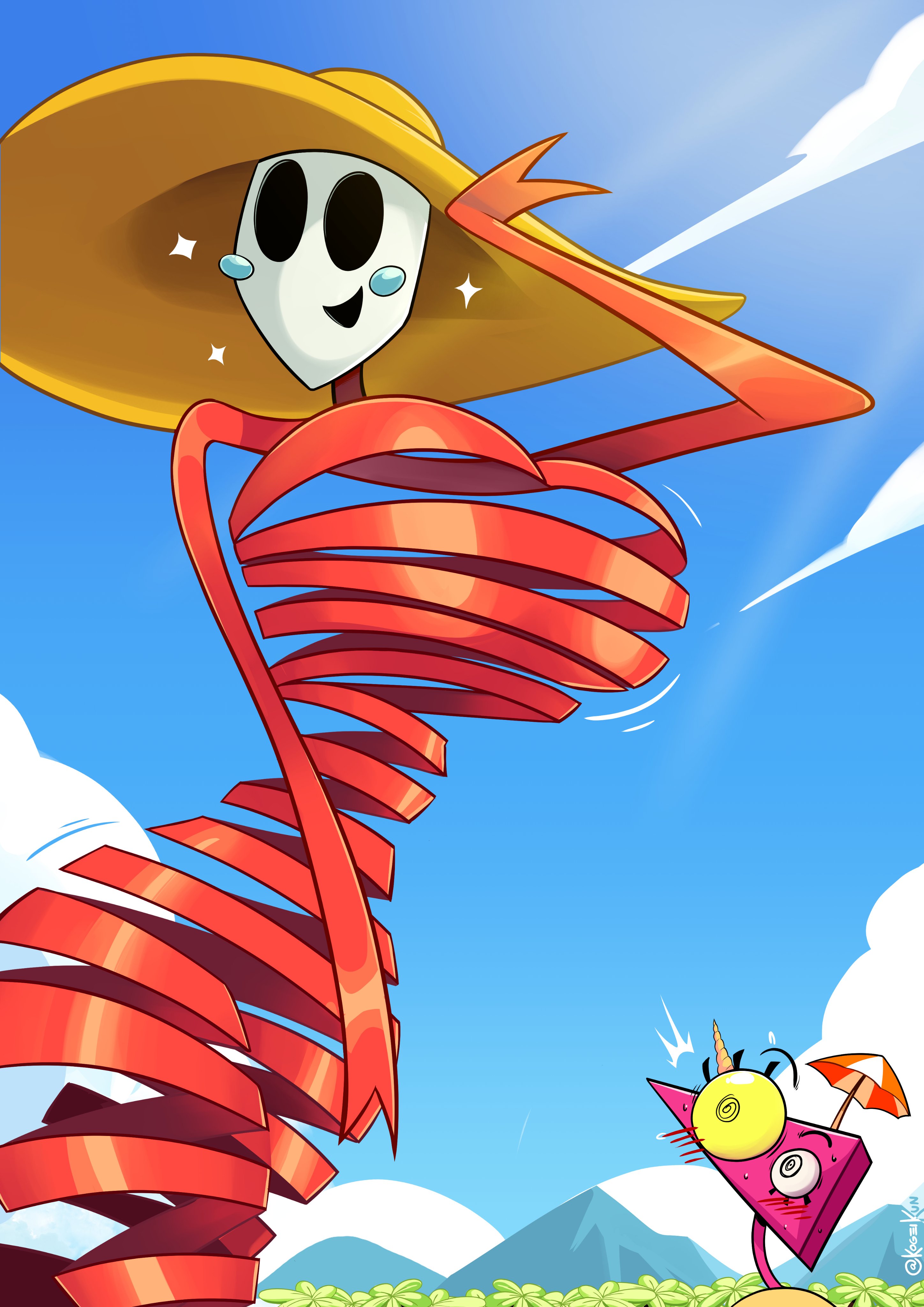 2girls, blush, breasts, completely nude, completely nude female, female, female focus, female only, gangle (beach outfit), gangle (the amazing digital circus), gangle with thick ribbons, glitch productions, hat, huge breasts, kogeikun, looking at viewer, nude, nude female, open mouth, open smile, sun hat, surprised, the amazing digital circus