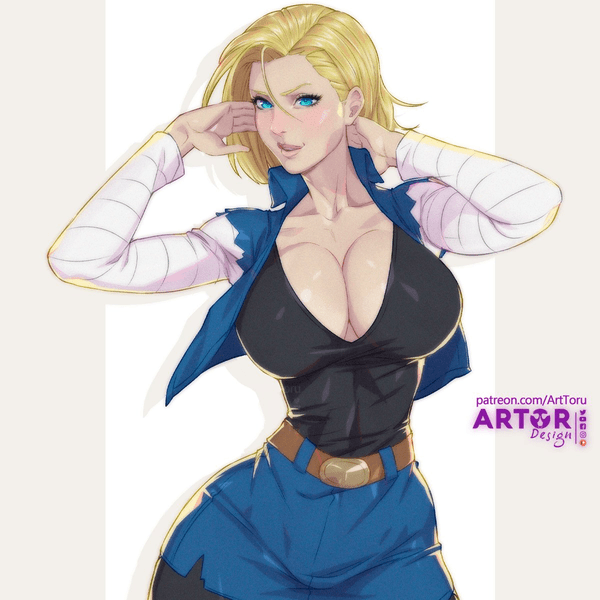 1girls, android 18, animated, arttoru, ass, blonde hair, blue eyes, breasts, cameltoe, cleavage, curvy, dragon ball, dragon ball z, female, female only, gif, huge ass, huge breasts, no eyewear, pussy, realistic, short hair, slideshow, solo, thick lips, voluptuous, wide hips