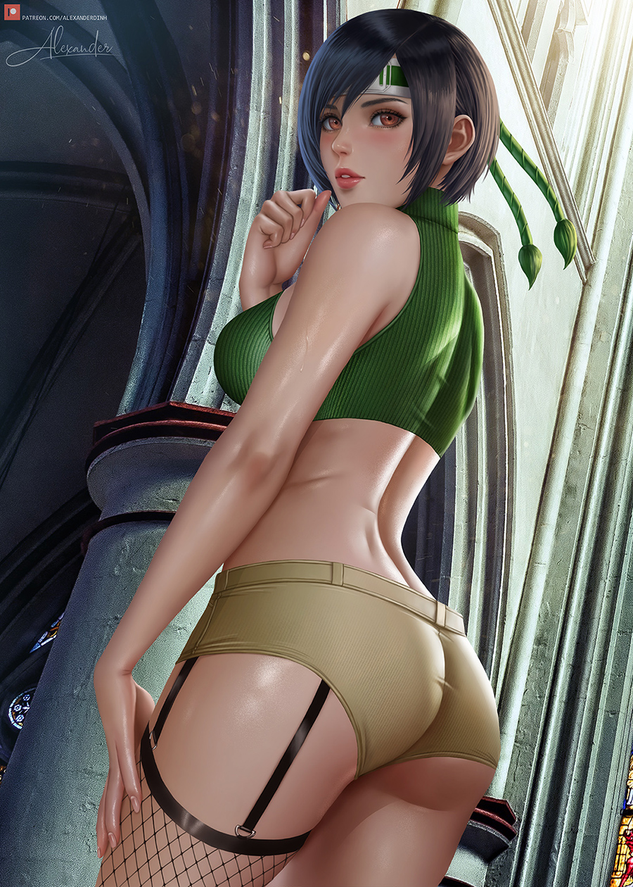 1girls 2021 aged_up alexander_dinh arched_back ass ass_focus back_view bare_arms black_hair blush brown_eyes bubble_butt cathedral clothed_female detailed_background exposed_shoulders female female_focus female_only final_fantasy final_fantasy_vii final_fantasy_vii_remake finger_to_mouth fishnet_stockings garter_straps green_topwear hand_on_own_thigh headband long_nails looking_back shiny_skin short_hair short_shorts shorts sideboob square_enix thick_lips thick_thighs thighhighs thighs tight_clothing tight_shorts tomboy wedgie yuffie_kisaragi