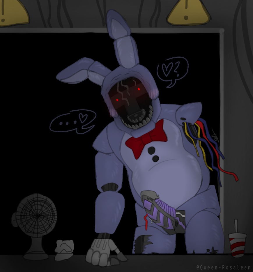 2020 animatronic anthro belly big_penis black_background blue_body blush blushed blushing bonnie_(fnaf) bow_tie bowtie five_nights_at_freddy's five_nights_at_freddy's_2 gay grey_background heart hi_res long_penis looking_at_viewer machine male male_only office paper penis queen-rosaleen red_eyes robot robotic_arm robotic_penis teeth ursid vein veiny_penis ventilator video_games withered_bonnie yaoi