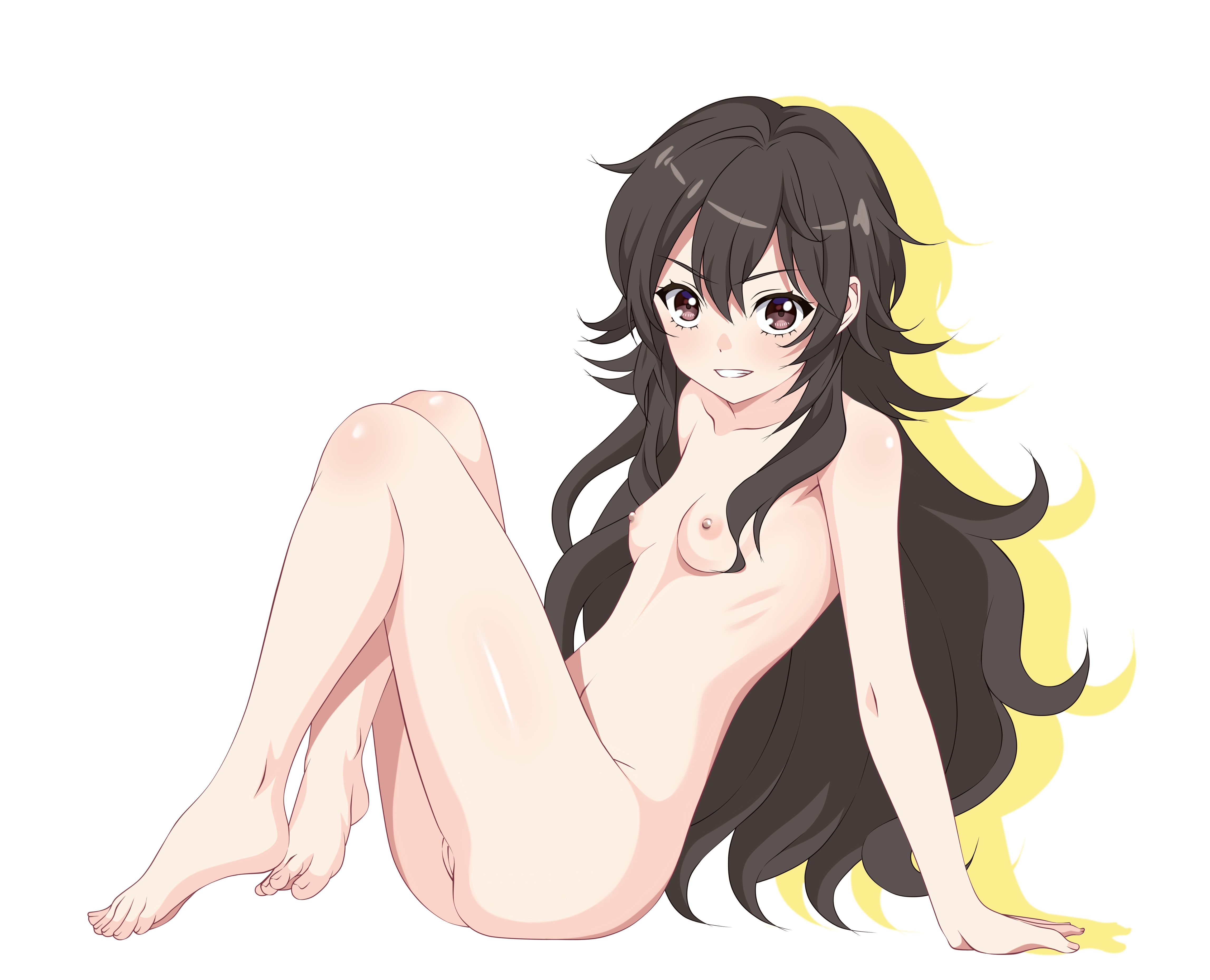 1girls, adult, adult female, ameku takao, ameku takao no suiri karte, ankles, areolae, arm support, bare ass, bare belly, bare breasts, bare butt, bare calves, bare chest, bare hands, bare hips, bare knees, bare legs, bare midriff, bare navel, bare nipples, bare shoulders, bare thighs, bare tits, bare torso, barefoot, belly, belly button, breasts, brown eyebrows, brown eyes, brown hair, brown-eyed female, brown-haired female, calves, collarbone, completely naked, completely naked female, completely nude, completely nude female, digital, digital art, digital drawing, digital drawing (artwork), digital media, digital media (artwork), exposed arms, exposed ass, exposed belly, exposed breasts, exposed butt, exposed chest, exposed hips, exposed legs, exposed midriff, exposed navel, exposed nipples, exposed pussy, exposed shoulders, exposed skin, exposed thighs, exposed tits, exposed toes, exposed torso, feet, female, female focus, female only, fingernails, fingers, full body, fully naked, fully nude, groin, hair between eyes, high resolution, highres, kiniro tofu, knee up, knees, knees up, lean figure, legs, long hair, looking at viewer, mature, mature female, messy hair, midriff, naked, naked female, naked woman, narrow waist, navel, nipples, nude, nude female, nudity, parted lips, petite, petite body, petite breasts, petite female, petite tits, pussy, ribs, shoulders, simple background, sitting, sitting on ass, sitting on floor, sitting on ground, skinny, skinny female, skinny waist, slender body, slender waist, slim waist, small breasts, smile, smiley face, smiling, smiling at viewer, solo, thighs, toes, topless, topless female, uncensored, uncensored breasts, uncensored nipples, uncensored pussy, uncensored vagina, white background