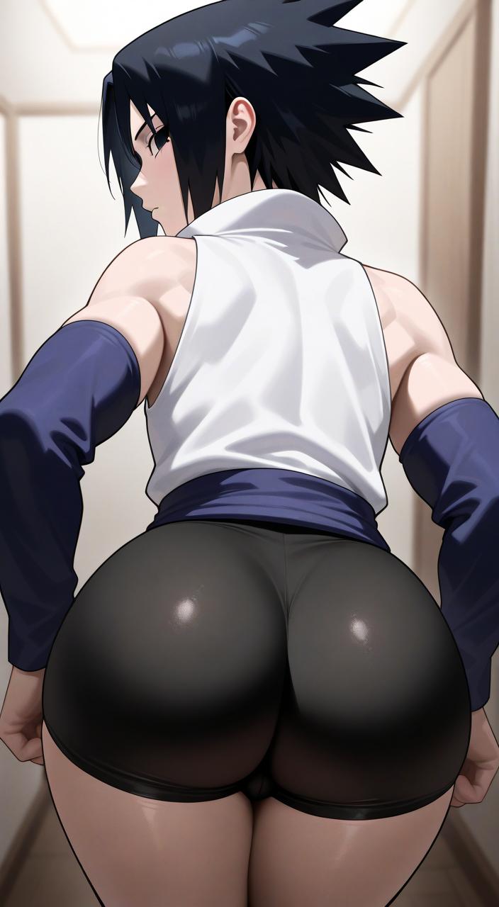 ai generated, big ass, big butt, femboy, gay, male, naruto, naruto (series), sasuke uchiha, vougan (artist)