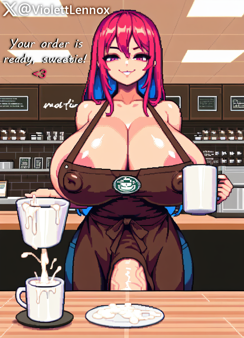ai, ai assisted, ai generated, balls, big balls, big breasts, big cock, big nipples, big penis, blue hair, breasts, colored inner hair, cum, cum in container, cum in cup, cum in glass, cum in mug, cum on food, cumming, cumshot, dialogue, exhibitionism, exhibitionist, female, futanari, gigantic cock, gigantic penis, huge balls, huge breasts, huge cock, huge nipples, intersex, male, massive balls, massive breasts, massive cock, massive nipples, massive penis, original character, penis, presenting balls, presenting breasts, presenting penis, public, public exposure, public indecency, public nudity, purple eyes, red hair, smug, smug face, smug smile, text, thick cock, thick penis, thick thighs, twitter username, violet lennox, violetlennox