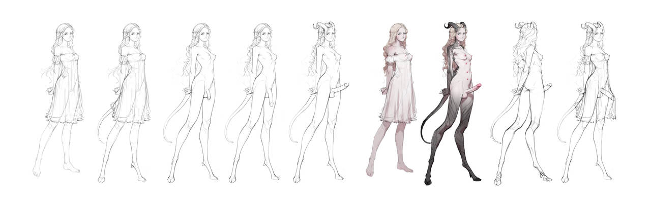 1futa, areolae, back view, balls, balls under clothes, blonde hair, bottomless skirt, breasts, demon, demon girl, demon horns, demon tail, demoness, dickgirl, erect nipples, erection, erection under clothes, erection under skirt, female, flaccid, flaccid penis, futanari, half-erect, hooves, intersex, large penis, long hair, medium penis, mistveil, multi nipple, muscular, muscular futa, nightgown, nipples, nude, partially clothed, penis, penis bulge, penis under clothes, penis under skirt, pussy, revealing clothes, sketch, skirt, skirt lift, small penis, tarakanovich, tenting