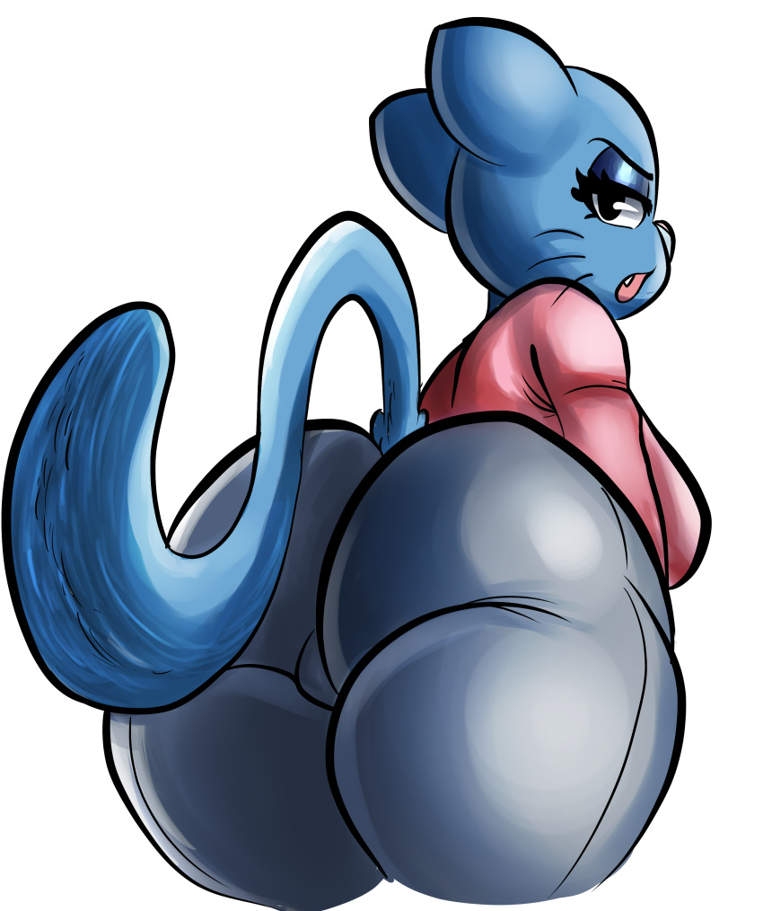 absurd res, anthro, ass, ass focus, big ass, big butt, butt focus, butt pose, cartoon network, domestic cat, felid, feline, felis, female, hi res, looking at viewer, low-angle view, mammal, mature female, nathanatwar, nicole watterson, pose, solo, the amazing world of gumball, thick thighs, whateverdoes