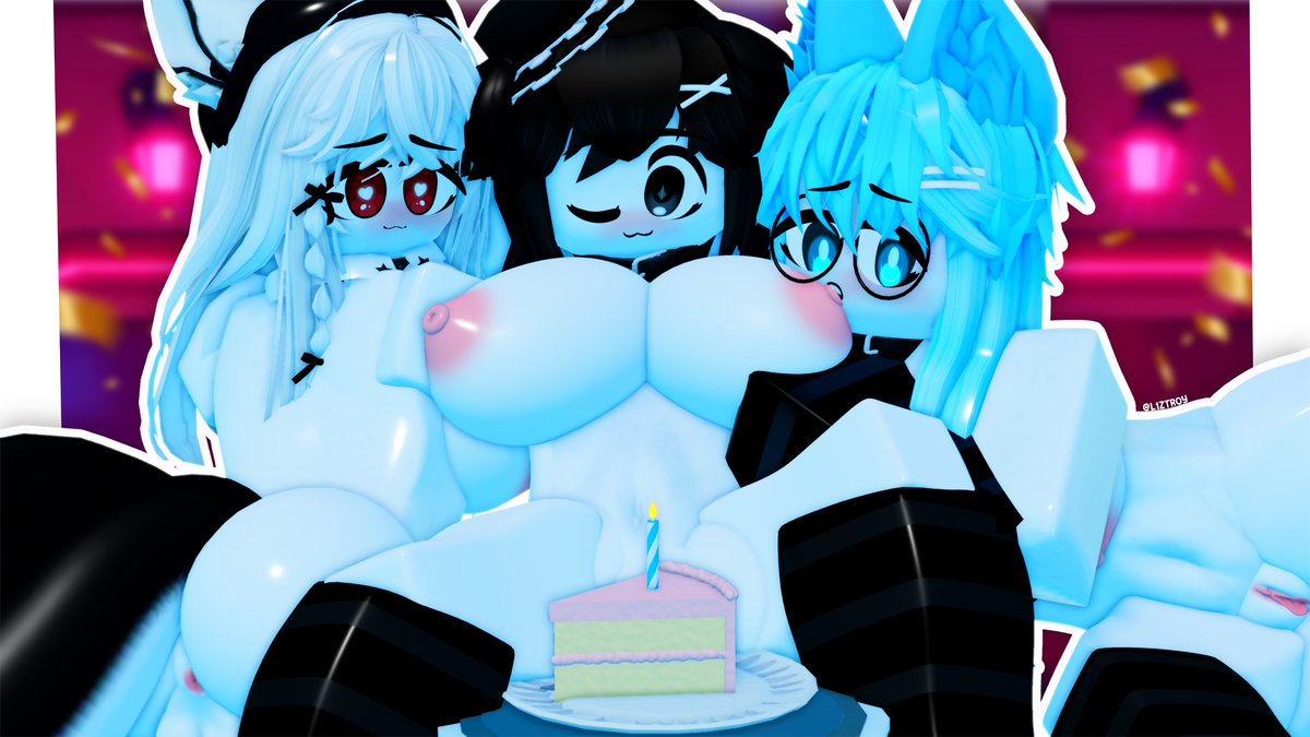 1futa, 2girls, 3d, animal ears, anus, ass, backsack, balls, ballsack, big breasts, breasts, dickgirl, female, futa sans pussy, futanari, humanoid, intersex, kemonomimi, l1ztroy, penis, roblox, robloxian, tagme
