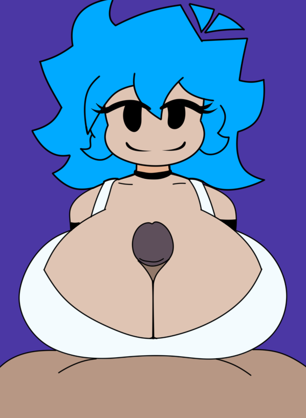 artist_name banger beat beat_banger big_breasts blue_hair bra breasts celeste emily emilyrealuwu friday_night_funkin oc silly_face titjob toriel_beat_banger white_body