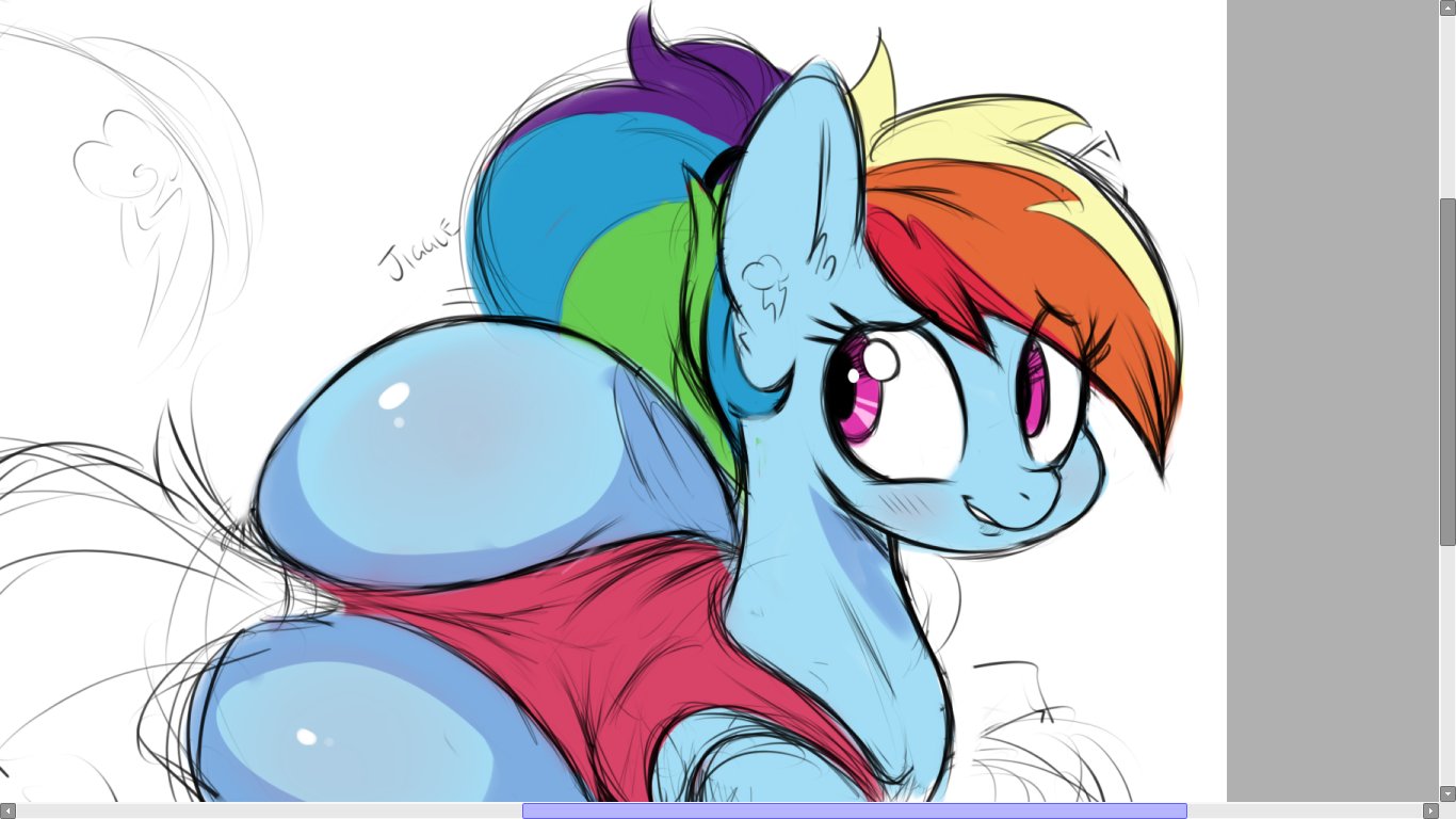 aer0 zer0, ass, bubble ass, bubble butt, colored, female, friendship is magic, horse, my little pony, rainbow dash (mlp), sketch, smooth skin, swimsuit, tagme, thong, thong leotard, work in progress