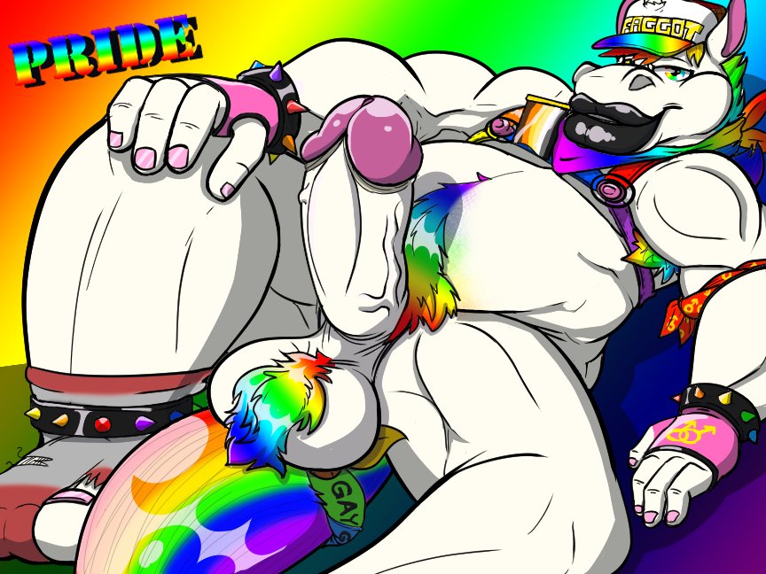 balls barazoku belly bellyhair chesthair clothing equid equine footwear gear genitals gloves hairy handwear hat headgear headwear horn hyper leather lgbt_pride lips male mammal muscular mythological_creature mythological_equine mythology overweight penis pride_colors pubes socks spikes thick_lips unicorn