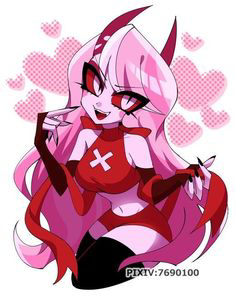 1girls big_breasts charlie_morningstar_(hazbin_hotel) crop_top demon_form demon_girl female_only hazbin_hotel long_hair long_nails lowres panties pink_hair red_sclera rope seductive_look seductive_pose simple_background skimpy_clothes thick_thighs thighhighs