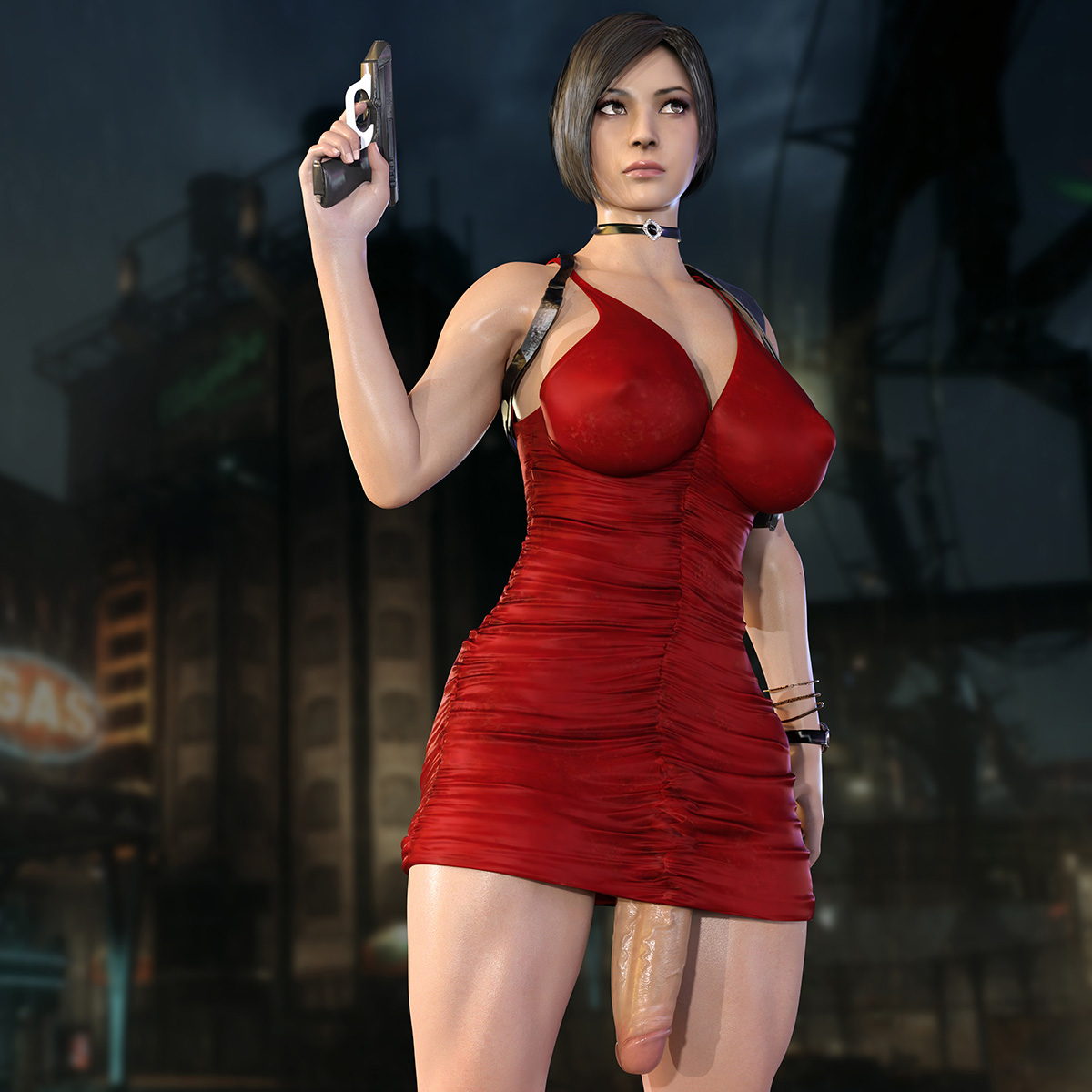 1futa, 3d, ada wong, asian, bottomless skirt, breasts, capcom, casual, erect nipples, firearm, flaccid, futa only, futanari, handgun, hourglass figure, huge breasts, huge penis, human, intersex, neckwear, nipple bulge, nipples, no eyewear, nordfantasy, pale skin, penis, penis out, penis under clothes, penis under skirt, pose, posing, public, resident evil, resident evil 2, resident evil 2 remake, skirt, solo, tagme, weapon, wide hips, wristwear