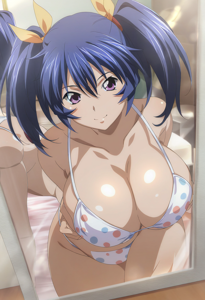 ai_generated arms_behind_back bashoku_youjou big_breasts bikini ikkitousen ikkitousen_dragon_destiny ikkitousen_great_guardians mirror mirror_reflection smiling