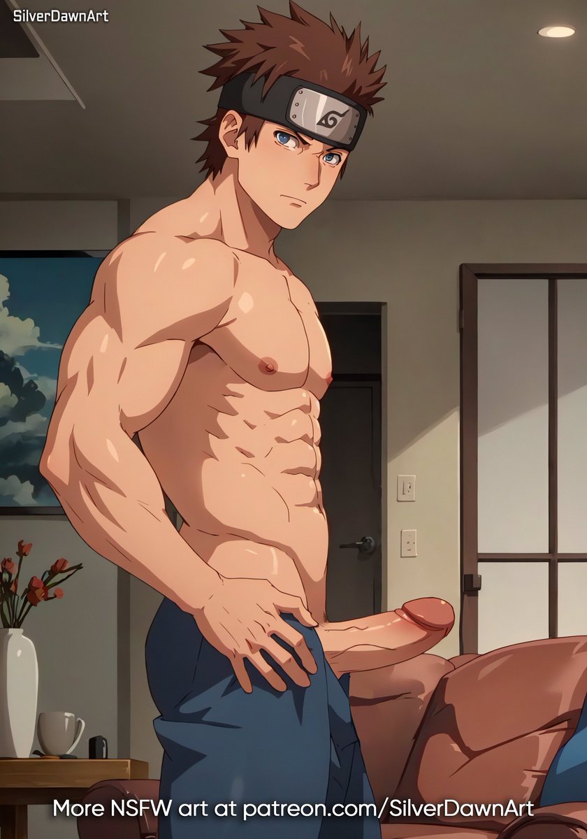 1boy ai_generated bara barazoku big_penis boruto:_naruto_next_generations clothing erection looking_at_viewer male male_nipples male_only manly mature_male muscular_male naruto naruto_(series) nipples penis sarutobi_konohamaru silverdawn_art