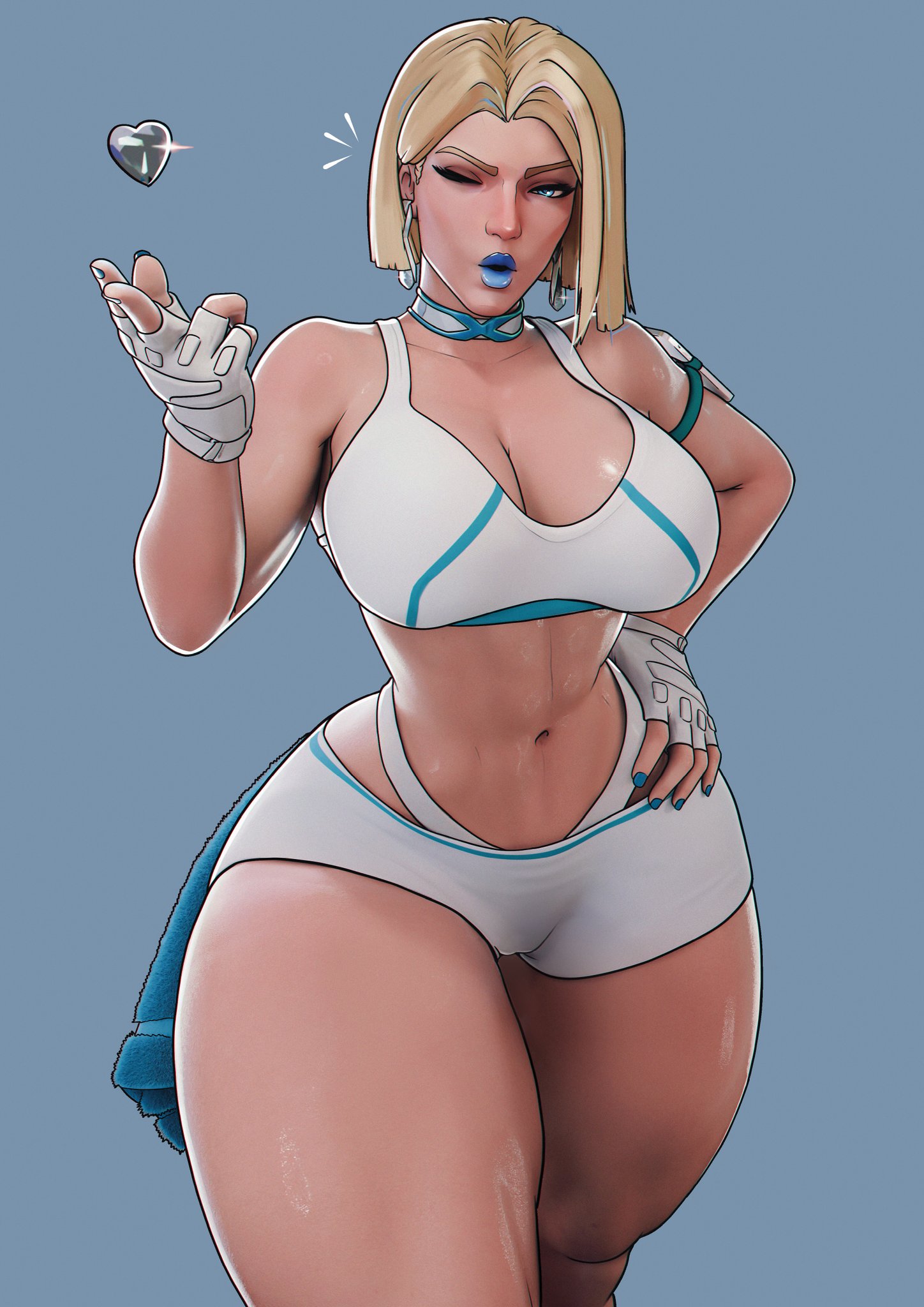 1girls, 3d, breasts, cleavage, emma frost, emma frost (marvel rivals), female, female focus, female only, large breasts, light skin, light-skinned female, marvel, marvel comics, marvel rivals, midriff, sfrinzy, solo, sportswear, thick thighs, thighs, wide hips