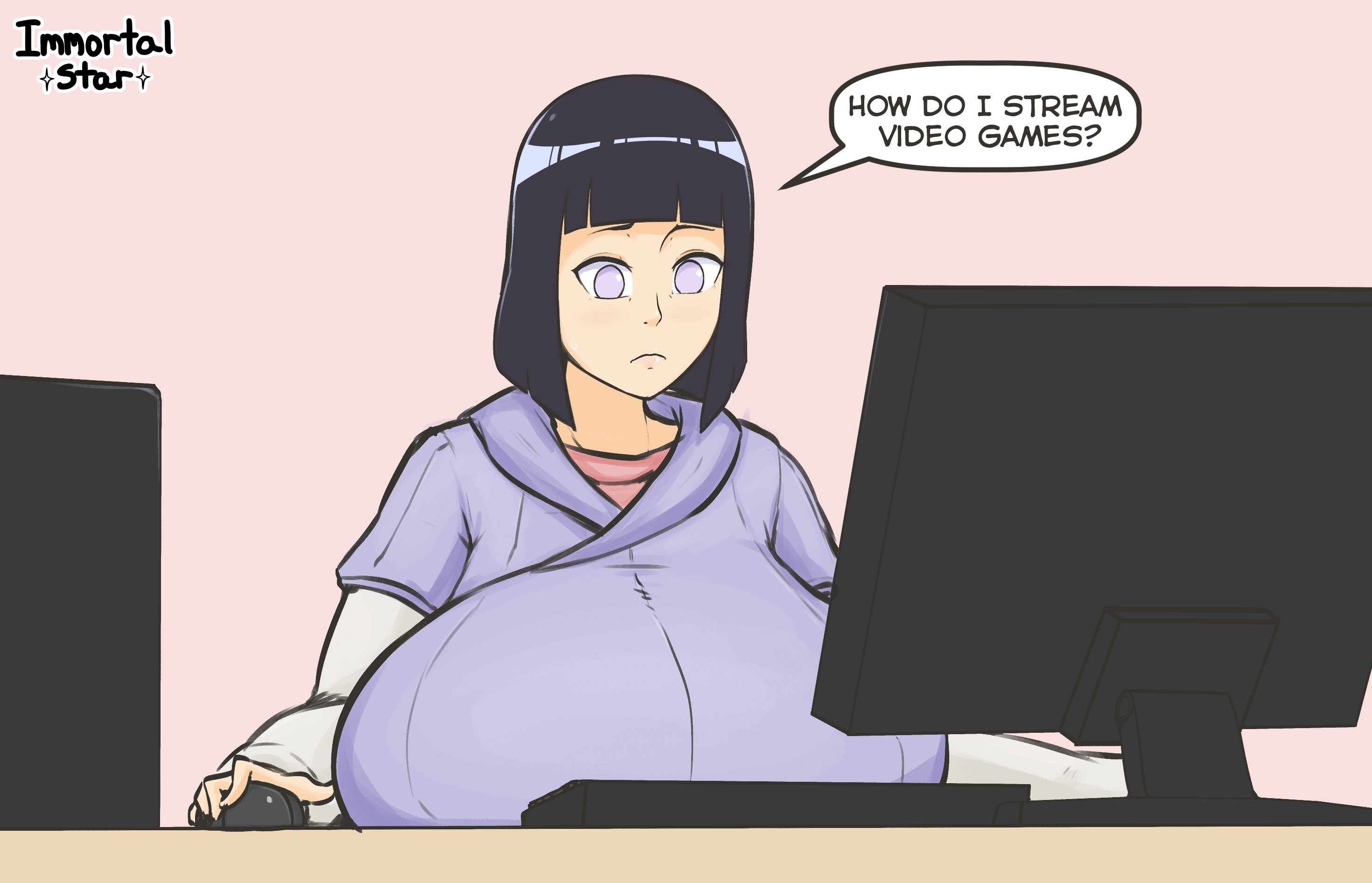 1girls, bbw, big breasts, blue hair, bob cut, boruto: naruto next generations, breasts, busty, clothed, clothing, computer, dialogue, english text, female, female focus, female only, fully clothed, hoodie, huge breasts, hyuuga hinata, immortalstar, jacket, large breasts, light skin, light-skinned female, mature, mature female, medium hair, milf, naruto, naruto (series), oppai, purple eyes, shoulder length hair, solo, solo female, solo focus, speech bubble, text, top heavy, uzumaki hinata