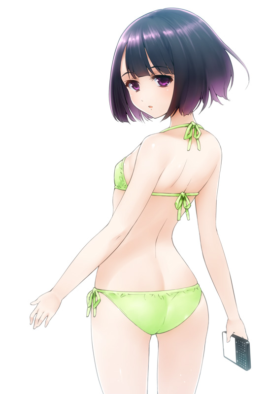 ass_focus bikini black_hair darwin's_game kashiwagi_rein purple_eyes small_breasts