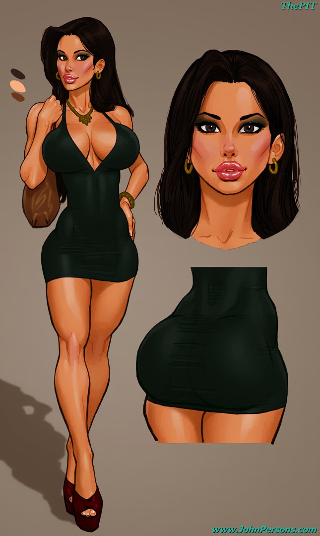 1girls anya_white ass_in_dress bag black_dress black_hair bracelet breasts character_sheet coxville_stories female high_heels large_ass large_breasts latina lipstick long_legs mascara medium_length_hair necklace platform_heels shadow simple_background tagme theofficialpit tight_dress