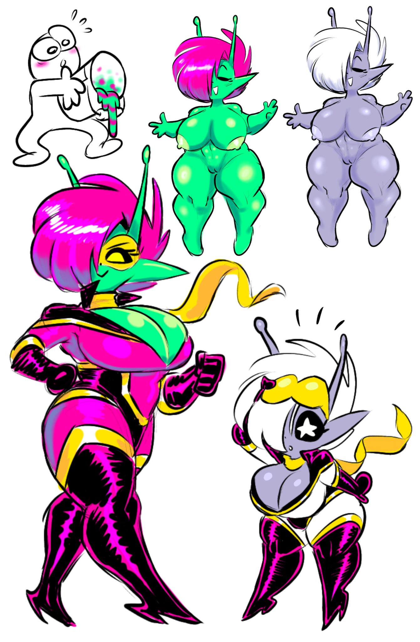 alien big_breasts breasts female nipples paint pussy scarf theguywhodrawsalot