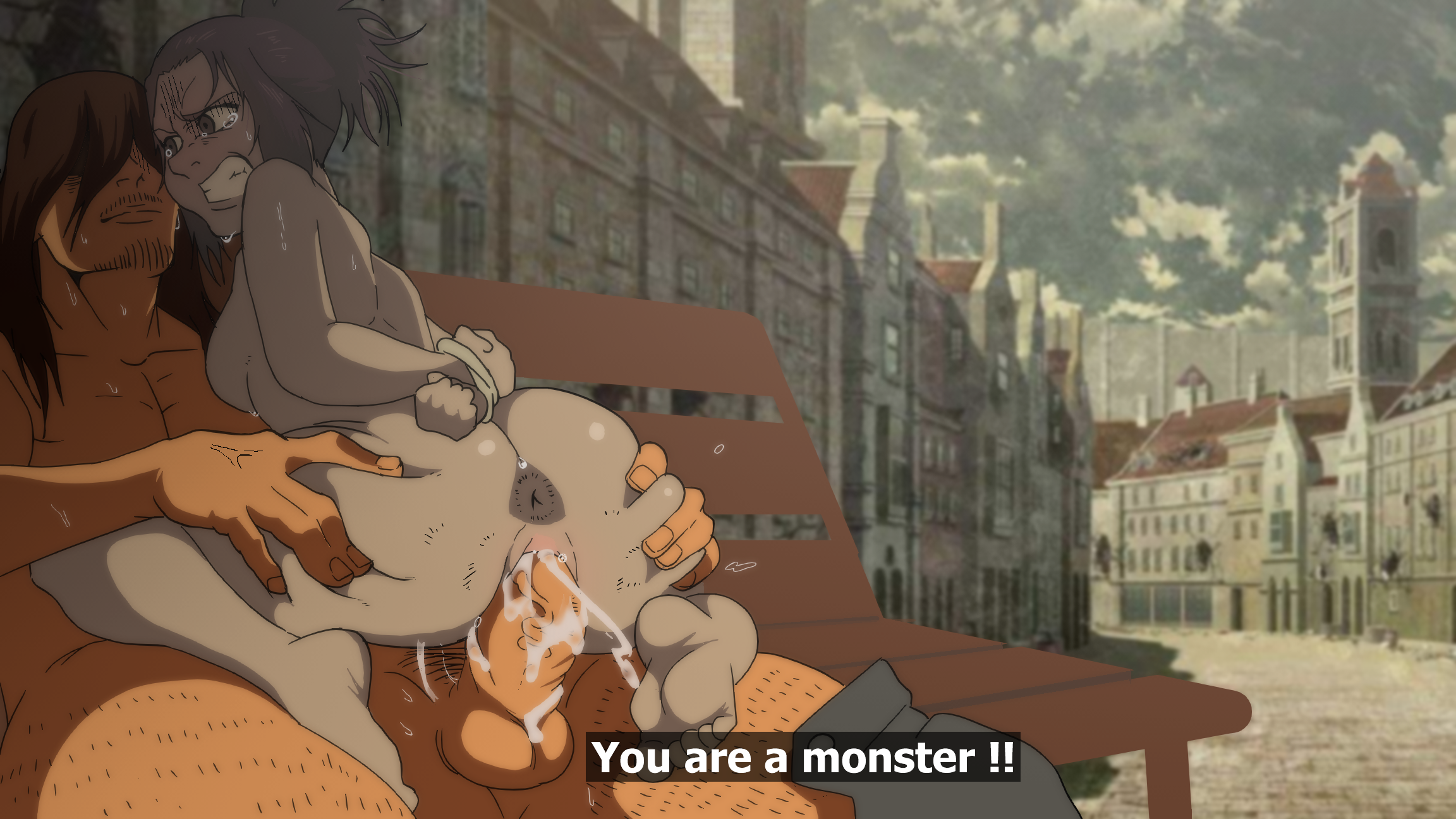 anus, ass, attack on titan, cowgirl position, eren jaeger, female, forced, funhentaiparody, gabi braun, pussy, rape, raped by enemy, reverse cowgirl position, shingeki no kyojin, tagme, vaginal penetration