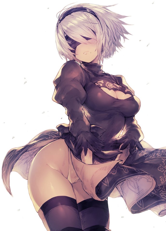 blindfold cleavage headband inayama leotard nier nier:_automata tagme thick_thighs thighhighs thighs white_hair yorha_2b