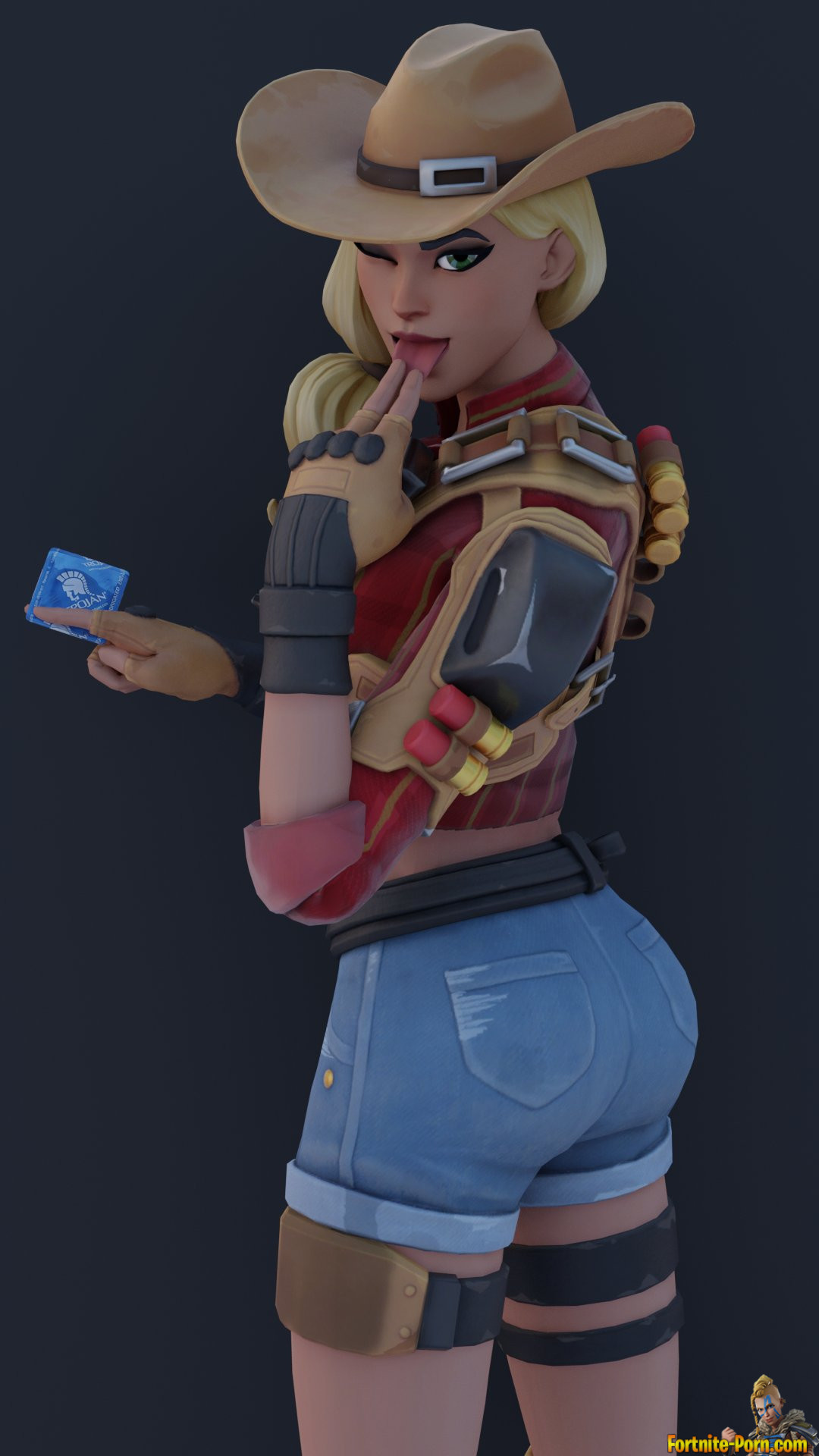 1girls 3d clothed clothing female fingers_on_tongue fortnite fully_clothed holding_condom looking_back looking_back_at_viewer rustler tagme tongue_out wanting_sex wink winking_at_viewer