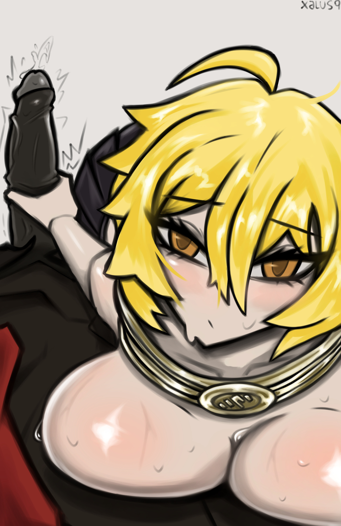 big breasts, chains, dante (limbus company), dark-skinned male, don quixote (limbus company), grabbing penis, index (identity) (project moon), index don quixote, limbus company, naked, penis, project moon, xalus9 (artist)