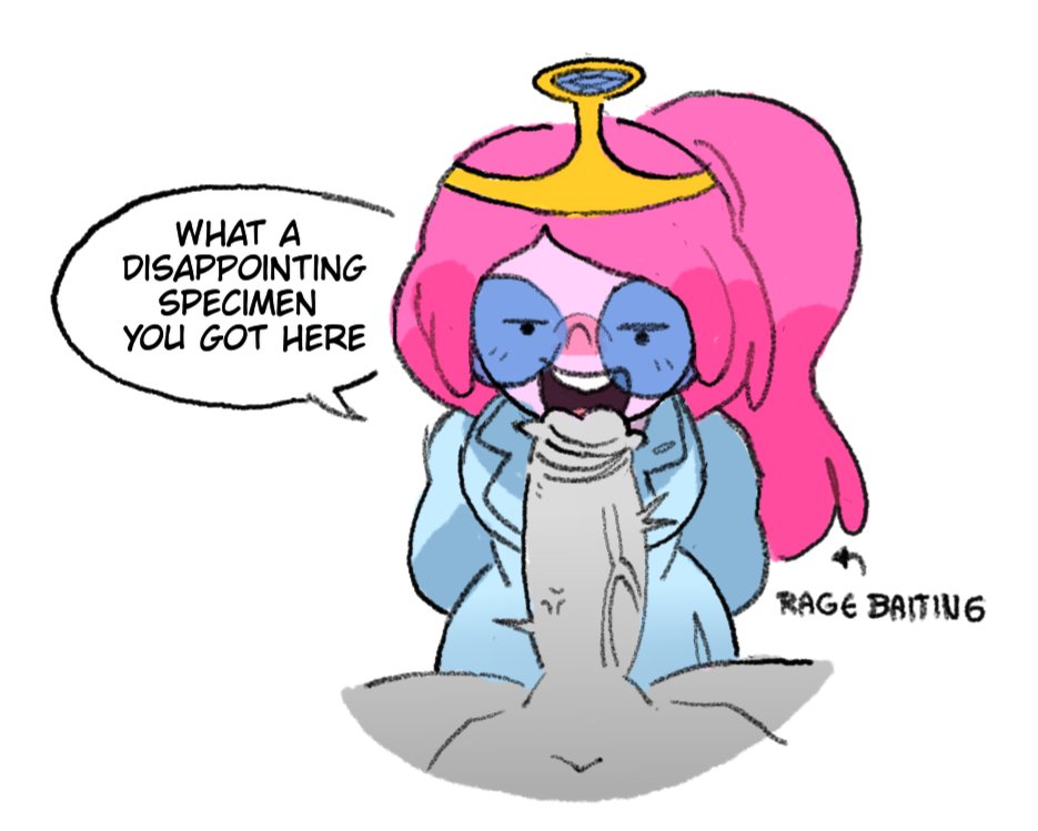 1boy, 1girls, adventure time, anger symbol, big penis, big penis humiliation, brat, bratty, clothed, clothed female, clothing, color, crown, dialogue, english text, female, finn the human, fionna and cake, fully clothed, glasses, hair up, hands behind back, hetero, looking at viewer, male, naked, naked male, open eyes, open mouth, open smile, penis, penis humiliation, pink body, pink hair, pink skin, ponytail, princess bubblegum, real saming, smile, straight, talking to viewer, teasing, teasing viewer, text, twitter link, uncensored, veiny penis