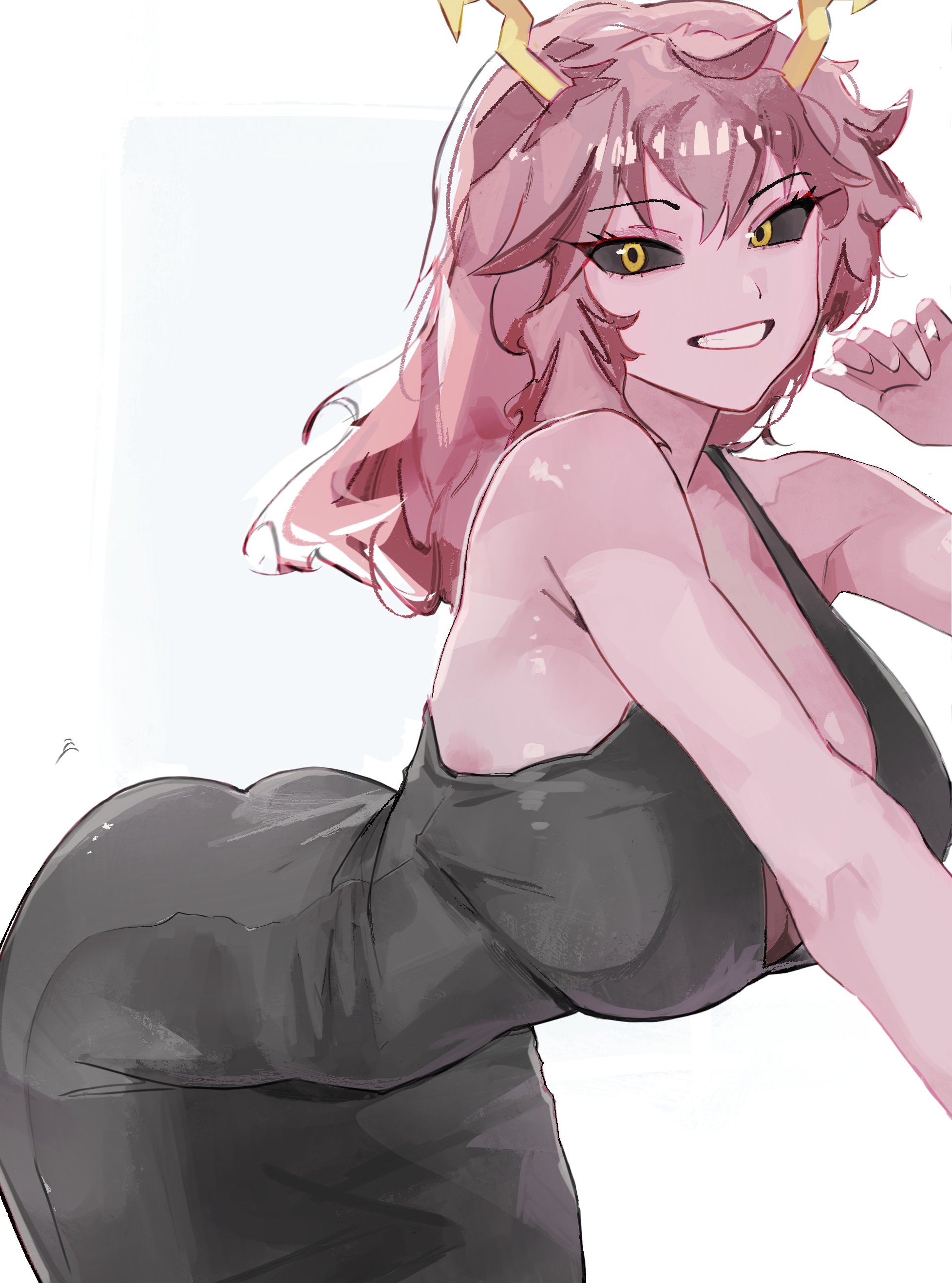 1girls, ashido mina time-skip, ass, boku no hero academia, dress, female, female focus, female only, koipiece, large ass, long hair, mina ashido, mina ashido curvy (meme), mina ashido time-skip, my hero academia, my hero academia (finale), pink body, pink hair, post-timeskip, solo, thick thighs, thighs, wide hips