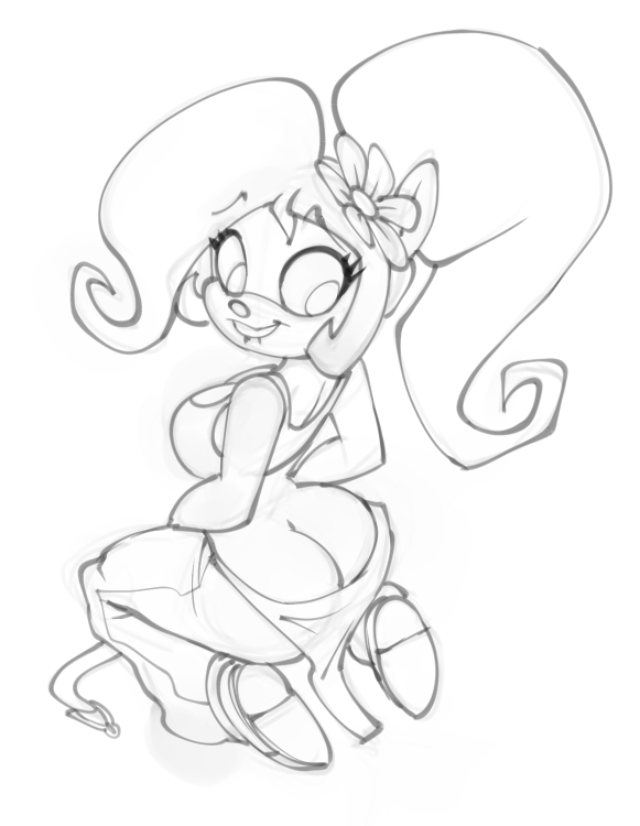 1girls, 2020, activision, anthro, ass, ass cleavage, ass crack, bigdad, biting lip, breasts, butt crack, coco bandicoot, crash (series), female, female focus, female only, furry, large ass, overalls, sitting, sketch