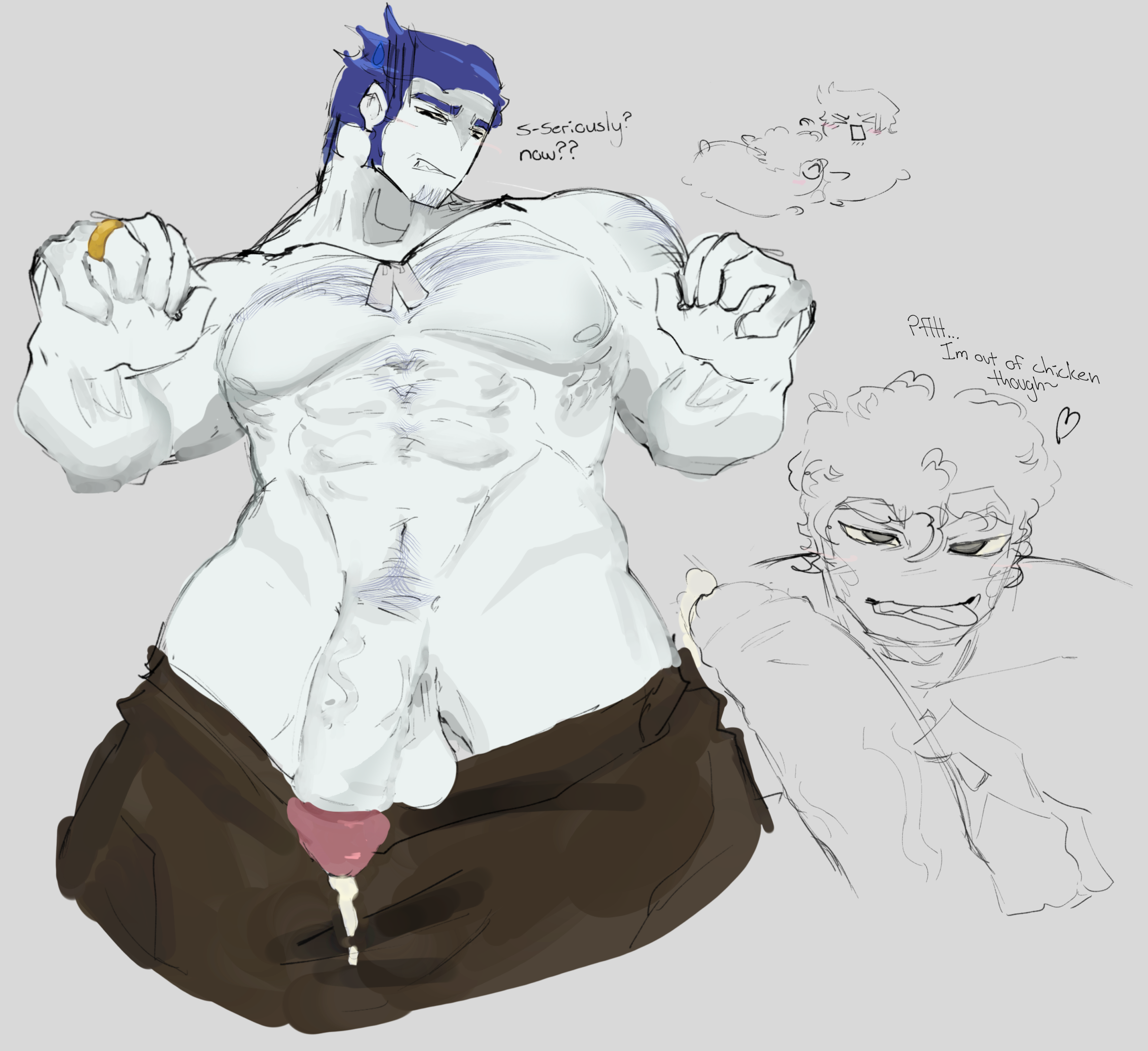 2boys, 2males, bara, beard, beard stubble, blue hair, blushing, body hair, cock, cock hungry, forsaken (roblox), gay, guest (roblox), guest 1337, guest 1337 (forsaken), happy trail, hungry, muscular, pubes, pulled down pants, ring, roblox, roblox game, robloxian, seductive look, self upload, shedletsky, shedletsky (forsaken), super gay, tagme (artist), tongue out, uhhhh, unsure, veiny penis, white skin