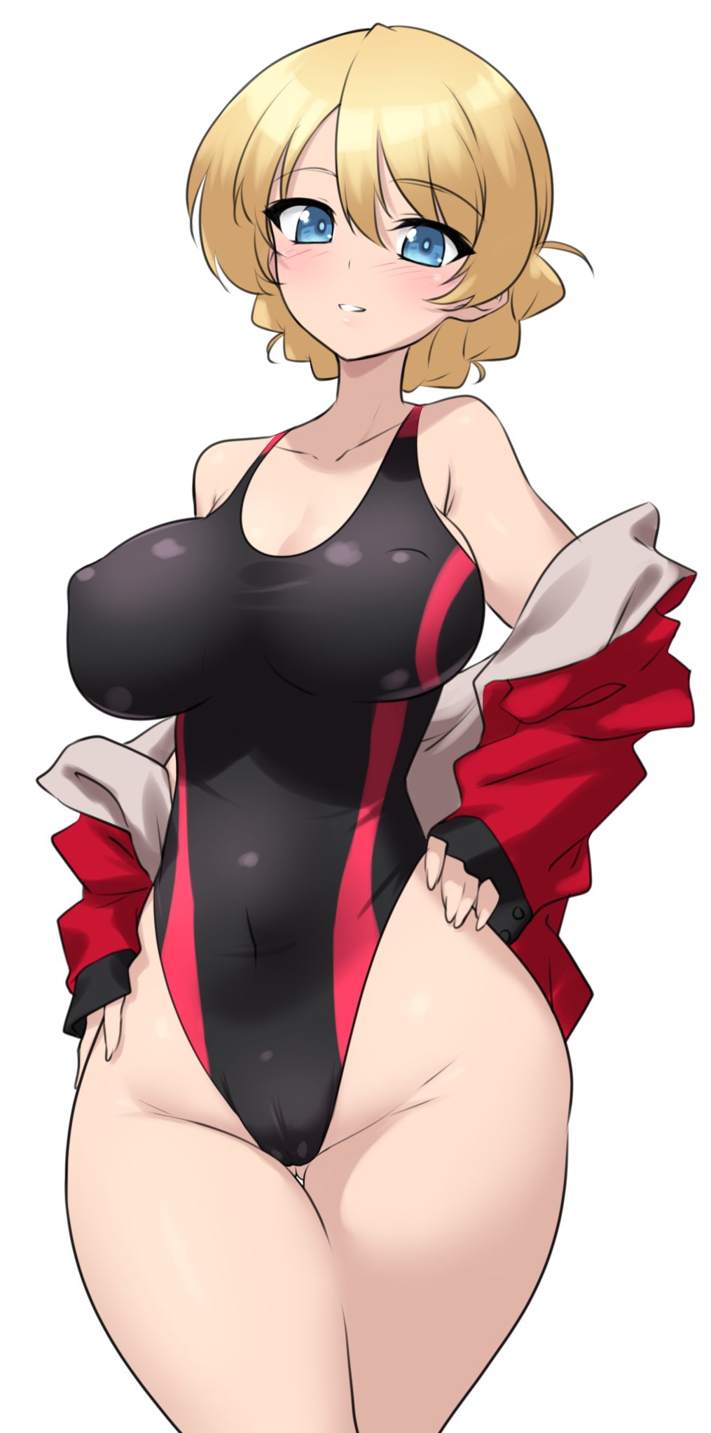 1girl, 2026, 2d, blonde female, blonde hair, blue eyes, blush, child bearing hips, darjeeling, erect nipples under clothes, female, female only, gigantic ass, gigantic butt, gigantic thighs, girls und panzer, kuzuryuu kennosuke, looking at viewer, school uniform, schoolgirl, smile, st. gloriana's military uniform, thick thighs, white background, wide hips