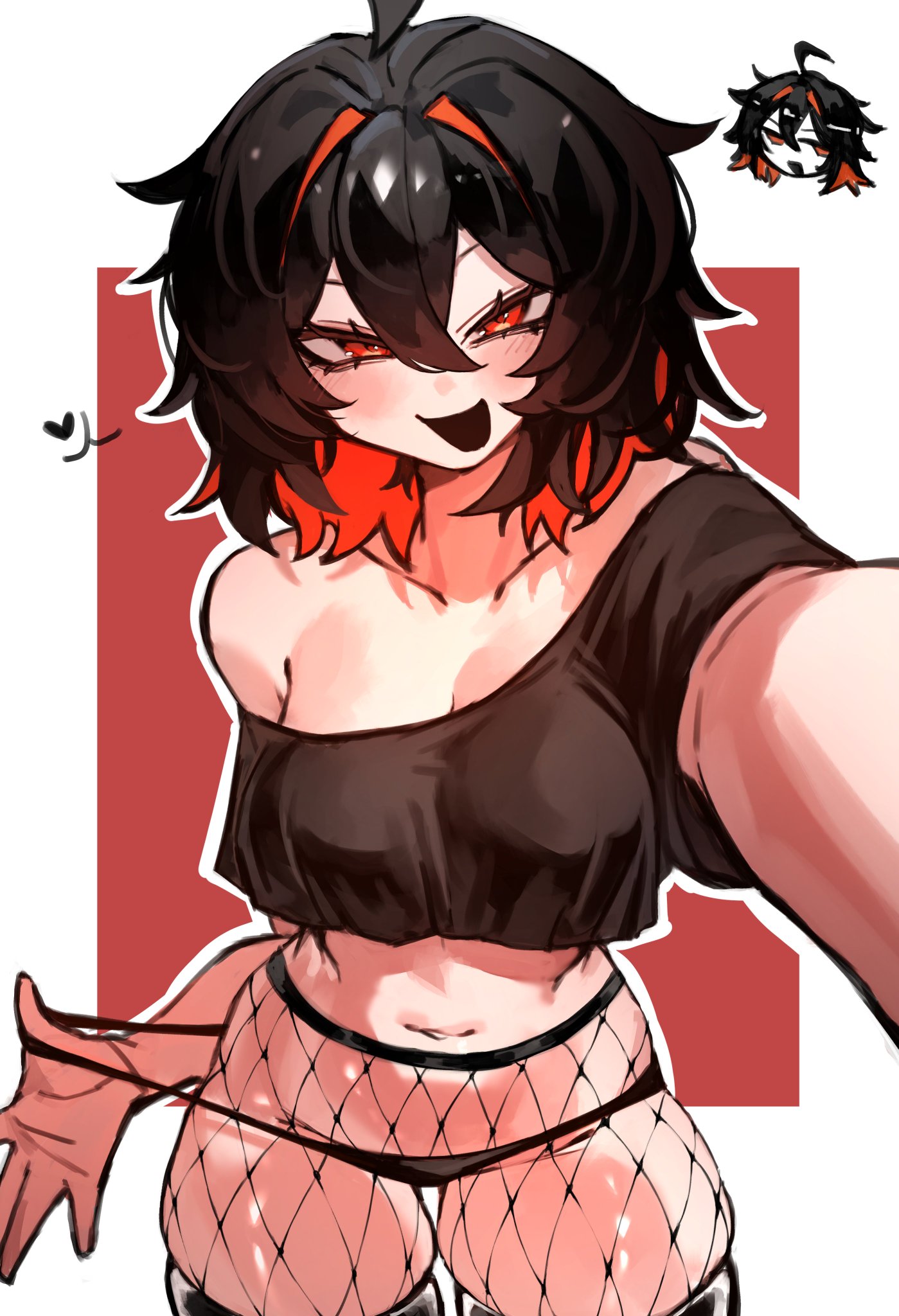 1girls, alt girl, alternative fashion, breasts, emo, fishnet legwear, fishnets, goth, grin, open mouth, panties, pulling panties, red hair, shigezie, simple background, smug, tagme, thick thighs