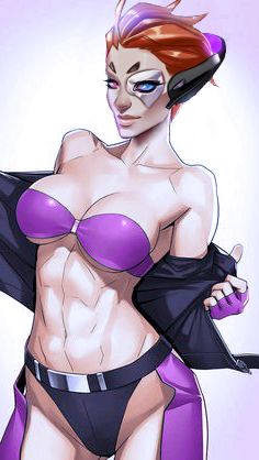 1girls 2d abs artist_request blue_eyes bra breasts edit female heterochromia lowres moira moira_o'deorain navel overwatch red_eyes red_hair solo tagme