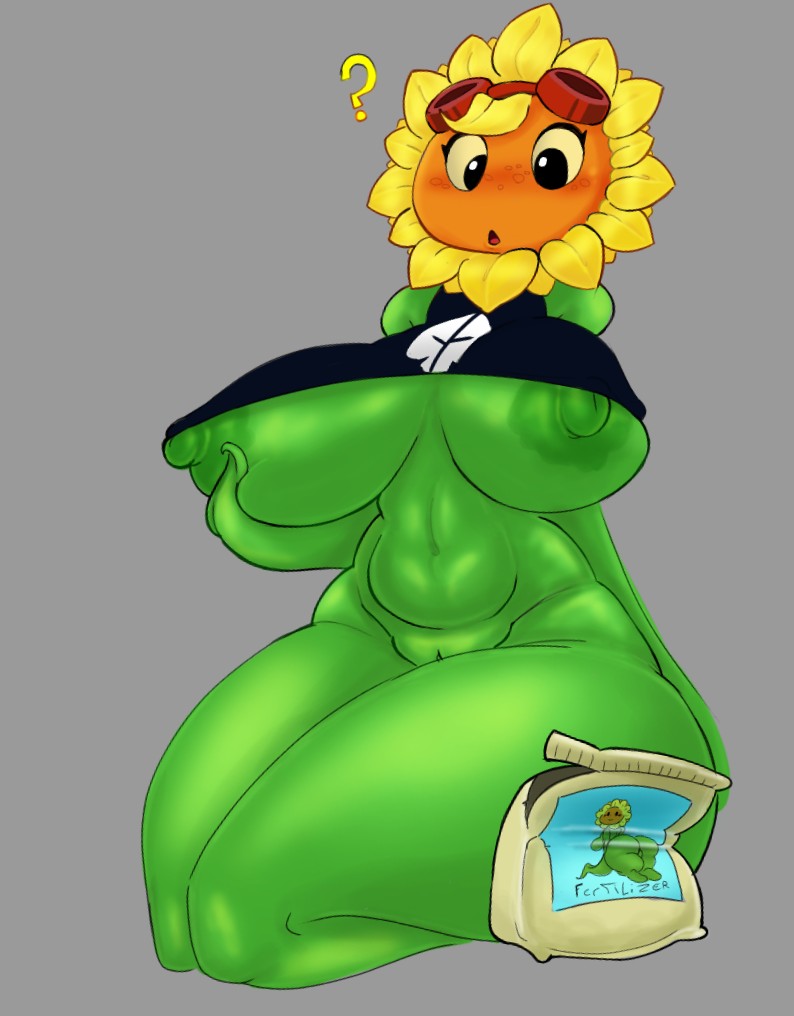 , anthro, anthrofied, ass, blush, electronic arts, female, female only, flora fauna, freckles, huge breasts, mapuliart, mechanic, plant, plant humanoid, plantie, plants vs zombies, plants vs. zombies, popcap games, small shirt, solar flare (pvz), sunflower (pvz), video game character, video games
