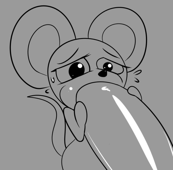 anthro, fellatio, female, male, male human/female feral, mark m, mouse, penis, size difference, sweat