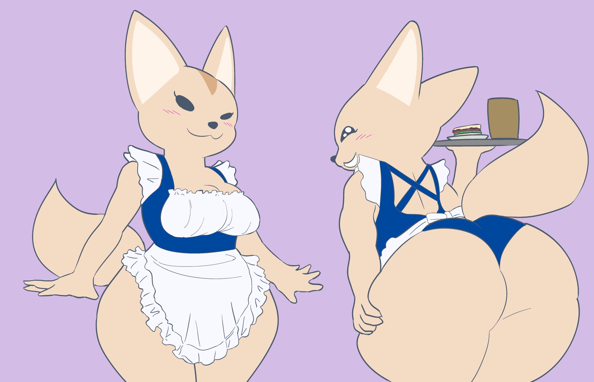 1girls, aggressive retsuko, anthro, ass, bent over, big ass, big breasts, blush, breasts, clothing, female, fennec, fenneko, fox, furry, huge ass, maid, maid uniform, sanrio, skimpy, smooth fur, solo, solo female, tail, thick thighs, toonarscontent, wide hips