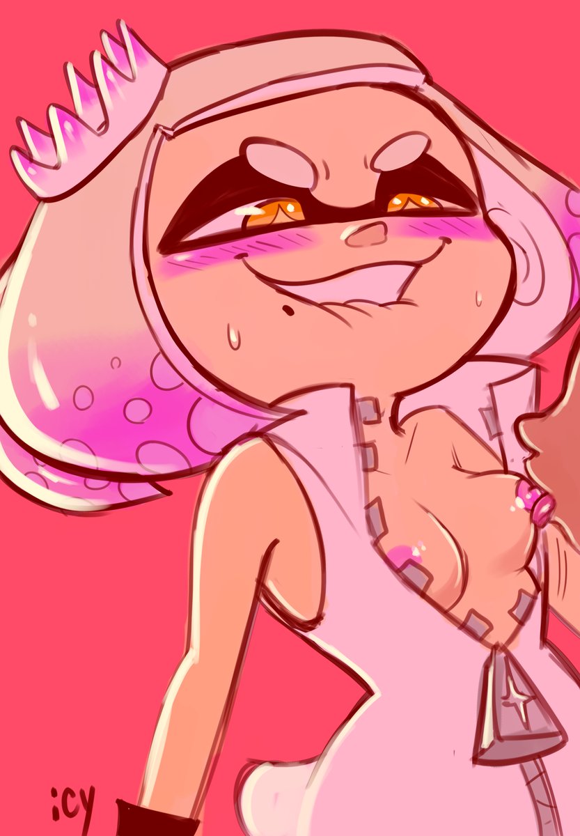 1girls, 2018, biting lip, blush, breasts, breasts out, crown, female, inkling, iseenudepeople, licking nipples, nintendo, pearl (splatoon), splatoon, splatoon 2, sucking nipples, sweat, white hair, yellow eyes, zipper down