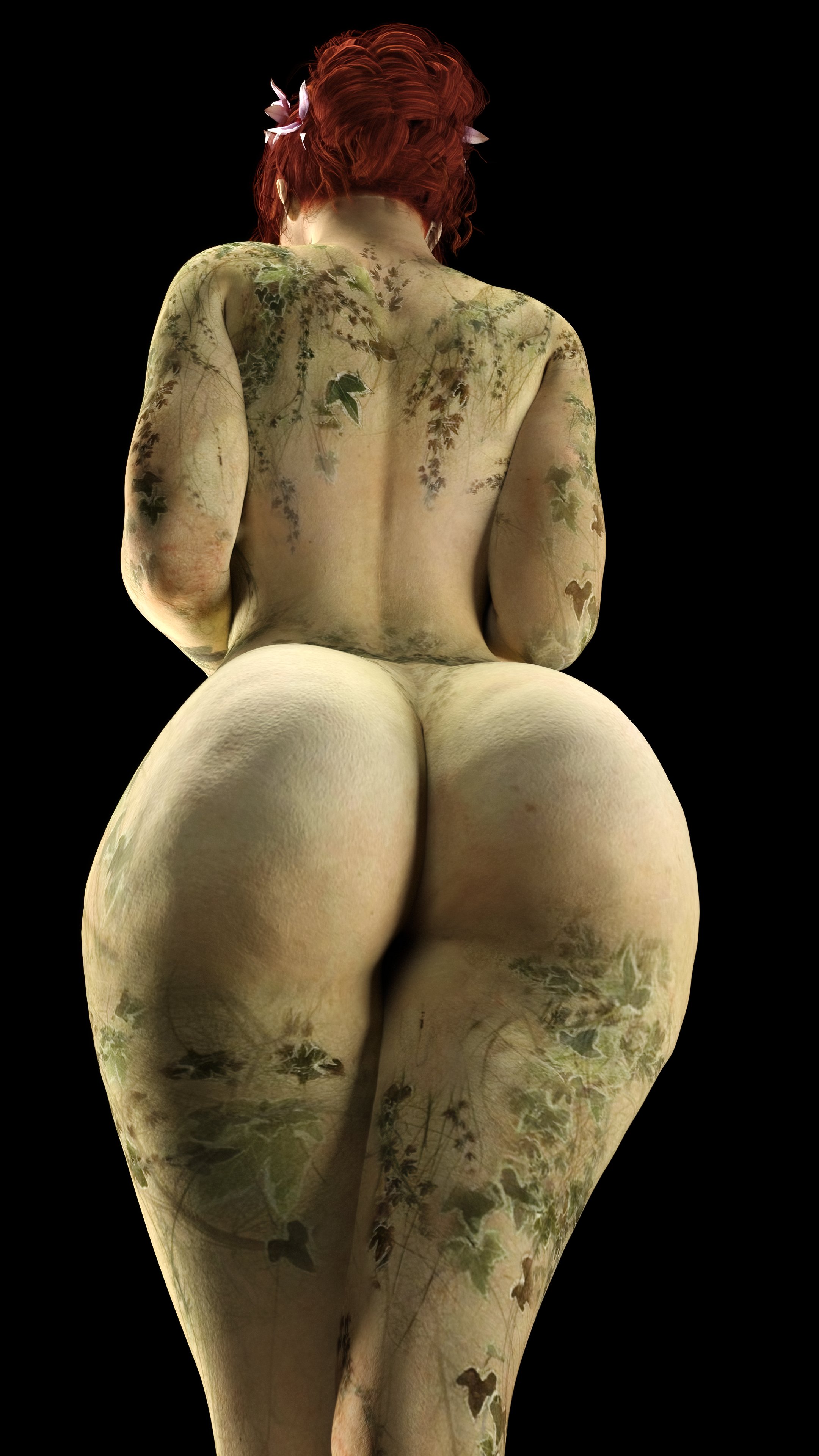 1girls, 3d, ass, batman (series), batman: arkham knight, big ass, black background, casual, casual nudity, completely naked, completely nude, dc, dc comics, female, female only, green skin, green-skinned female, looking away, nude, nude female, pamela isley, poison ivy, poison ivy (arkham knight), poison ivy (arkham), red hair, solo, steps3d, tied hair, viewed from behind, wide hips