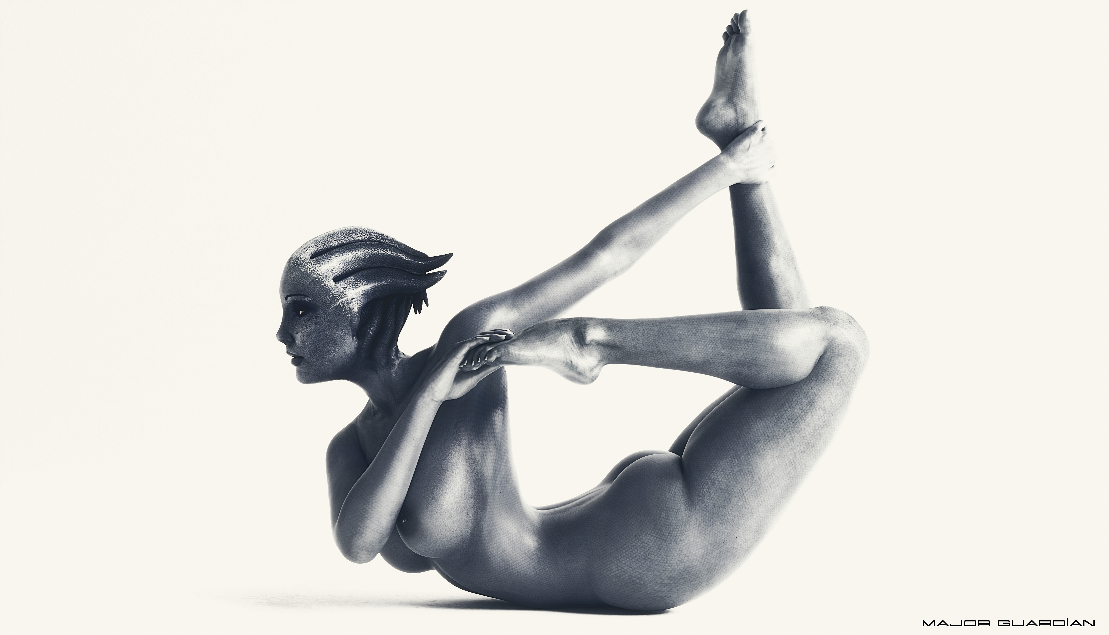 1girls, 3d, asari, ass, blue skin, breasts, feet, female, female only, liara t'soni, major guardian, mass effect, no humans, nude, nude female, pose, solo