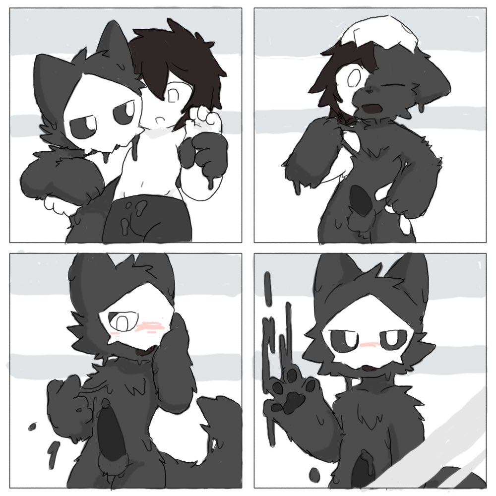 changed (video game), cum, furry, furry only, gay, latex, male, male only, pleasure face, precum, puro (changed), sanu (サヌ), transformation, unusual cum