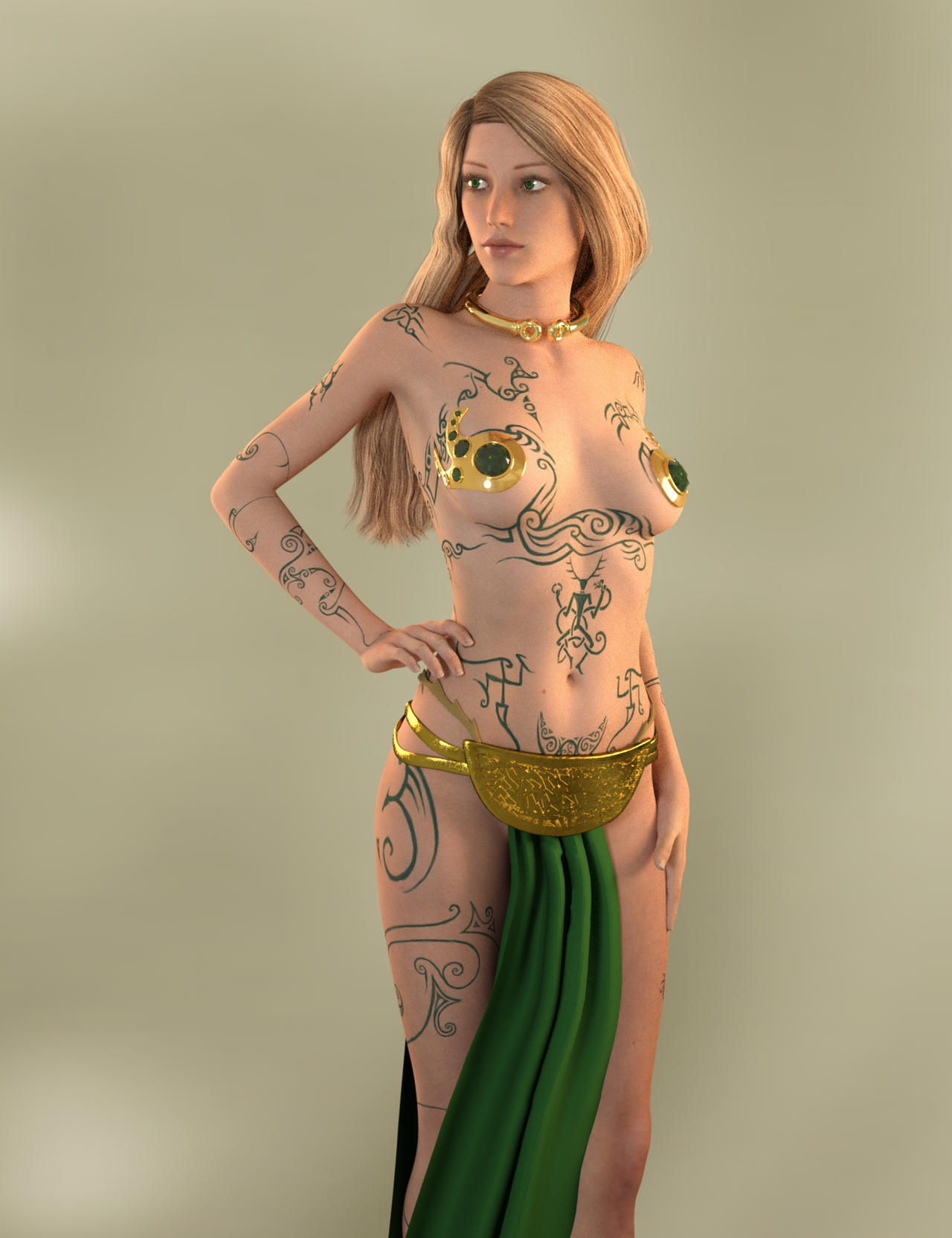 1girls 3d asterith_(dazinbane) belly_dancer belly_dancer_outfit blonde_hair bodypaint collar dancer dancer_outfit dazinbane druid female female_only green_eyes harem_girl harem_outfit human human_only light-skinned_female light_skin loincloth long_hair medium_breasts metal_collar original original_character pasties revealing_clothes skimpy_clothes slave slave_collar slave_leia_(cosplay) slave_leia_costume slave_outfit slavegirl solo solo_female star_wars tattoos