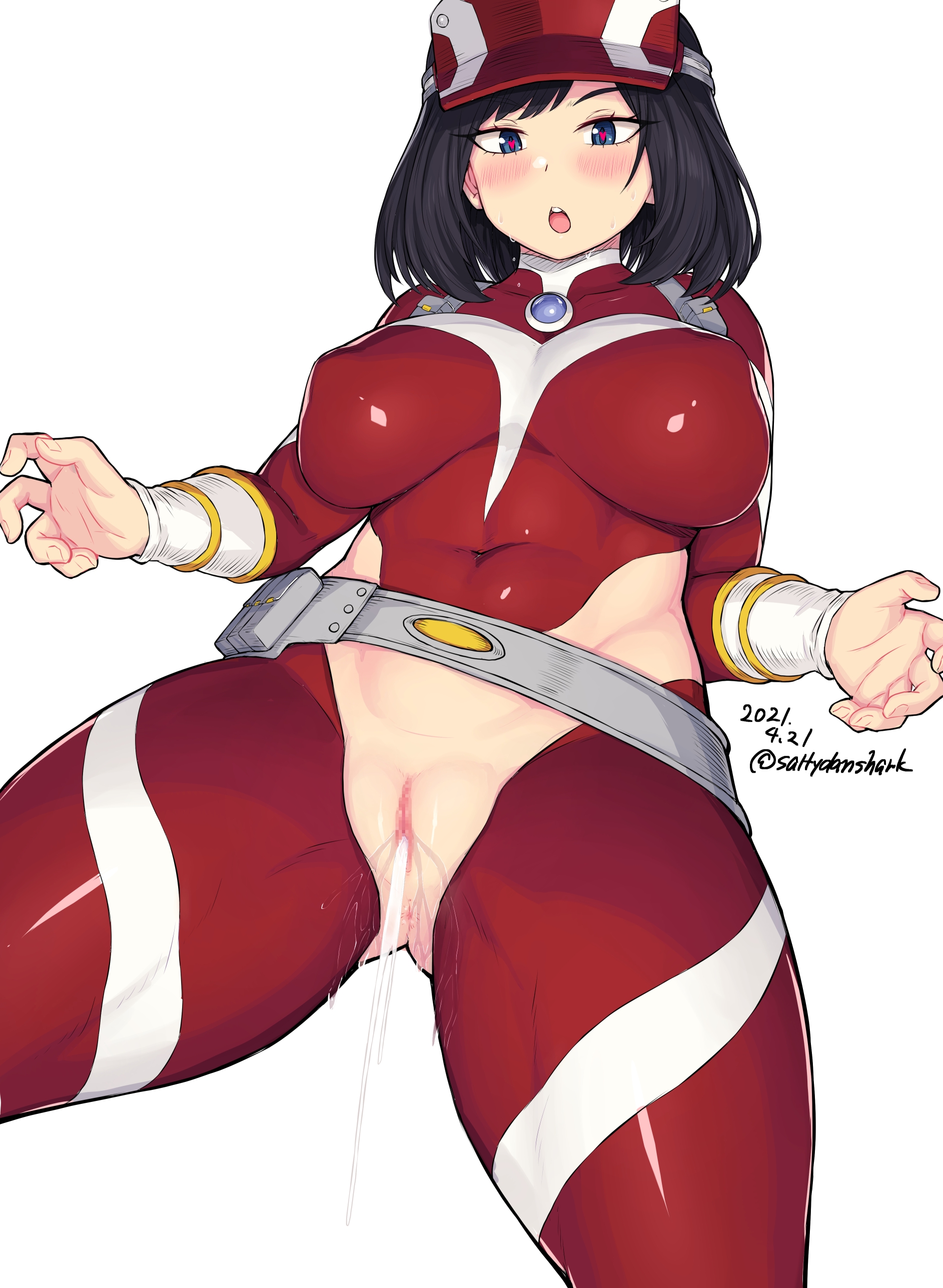 1girls, after sex, after vaginal, big breasts, black hair, black-haired female, blue eyes, bodysuit, breasts, censored, clothed, cum, cum in pussy, cum inside, cum squirt, female, female human, hero outfit (mha), human, kodai yui, mosaic censoring, my hero academia, open bodysuit, pussy, pussy juice, saltydanshark, shioboi, superhero costume, superheroine, wide hips, wide thighs, yui kodai