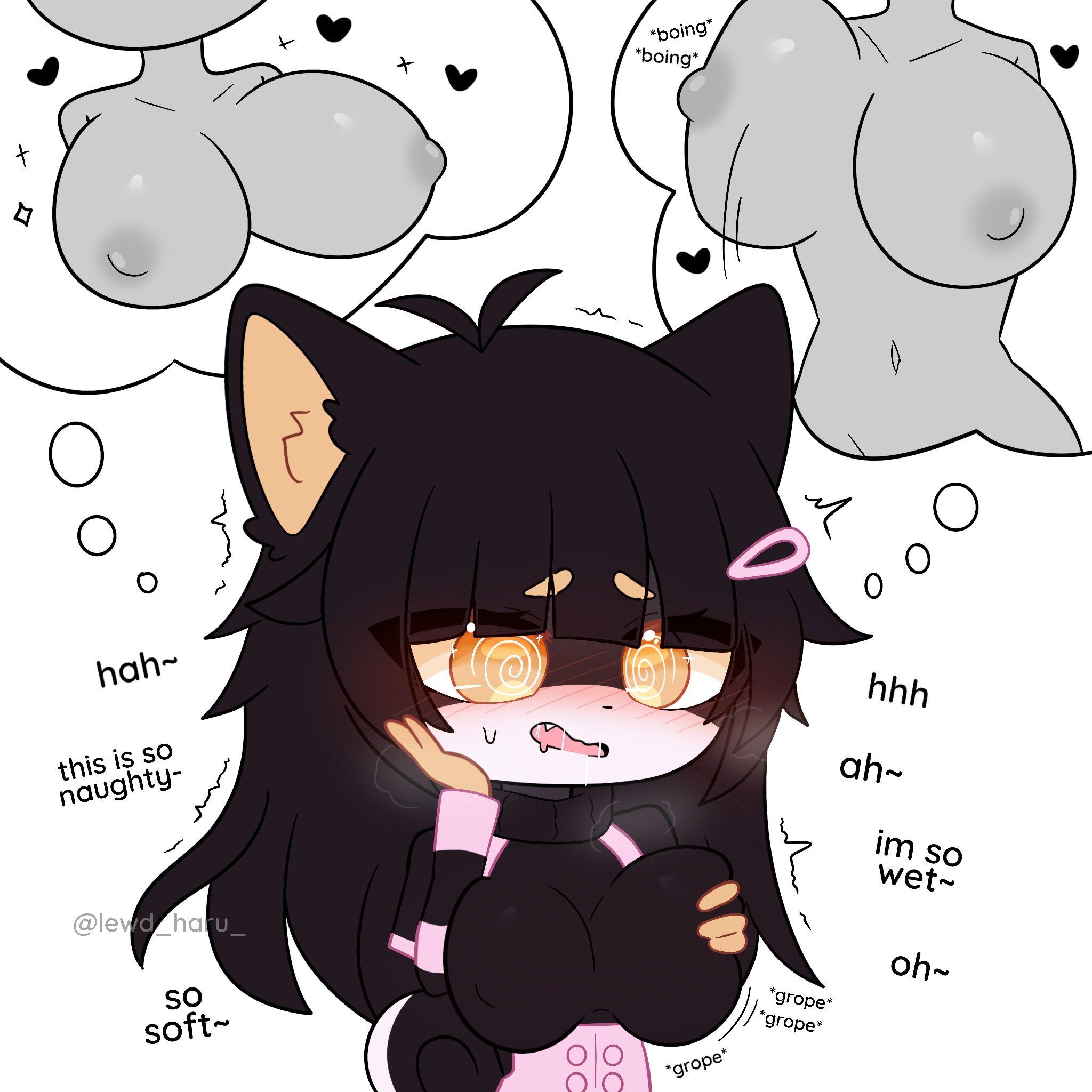 anthro, big breasts, breasts, fantasizing, gacha, gacha club, gacha life, groping breasts, lewd haru (artist), yuri