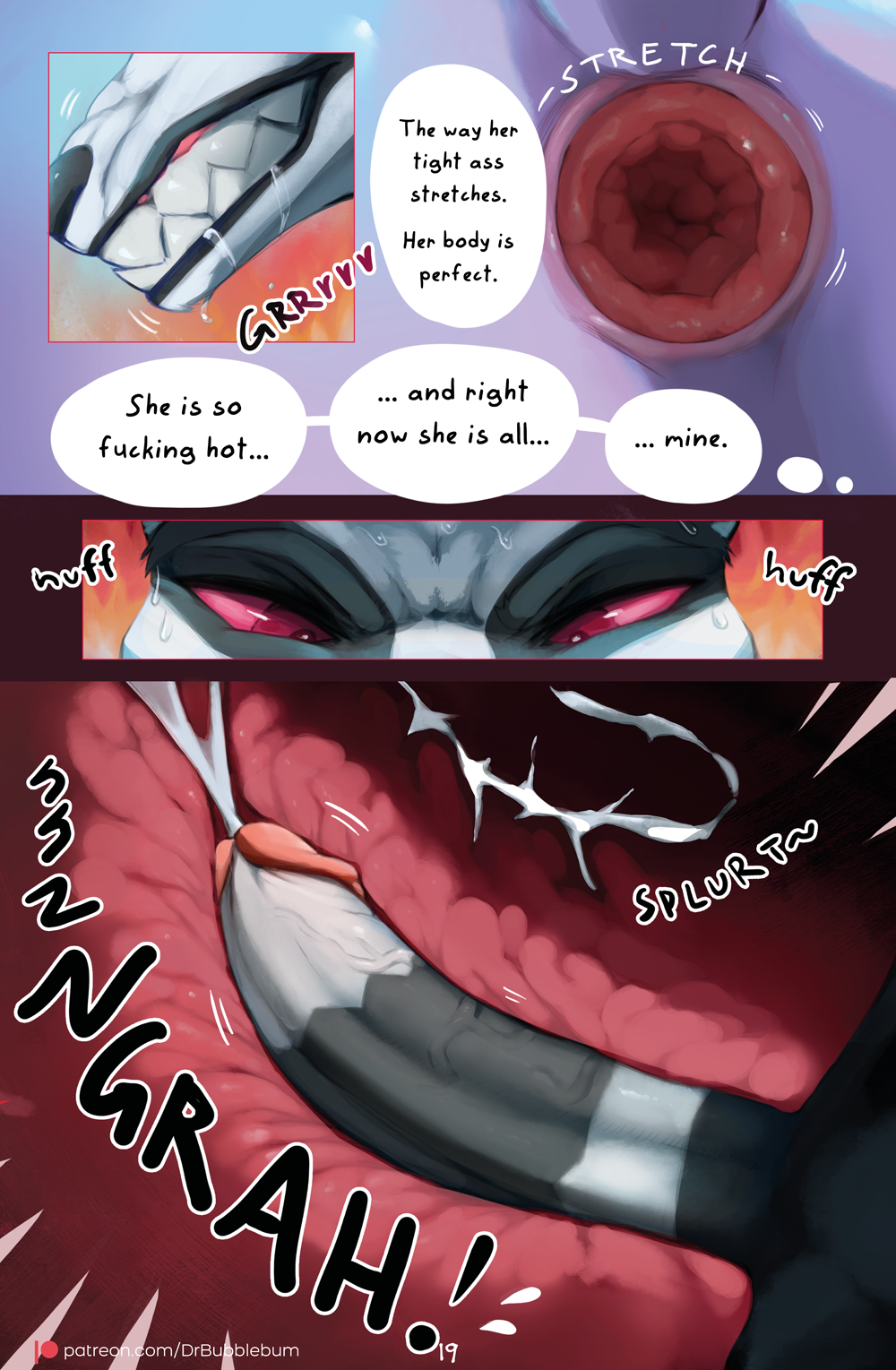 anal anal_sex anthro anus bodily_fluids clenched_teeth comic comic_page cum cum_in_ass cum_inside dr.bubblebum duo ejaculation english_text female genital_fluids genitals goodra hi_res male male/female nintendo obstagoon page_19 page_number penetration penis pokémon_(species) pokemon pokemon_(species) teeth video_games