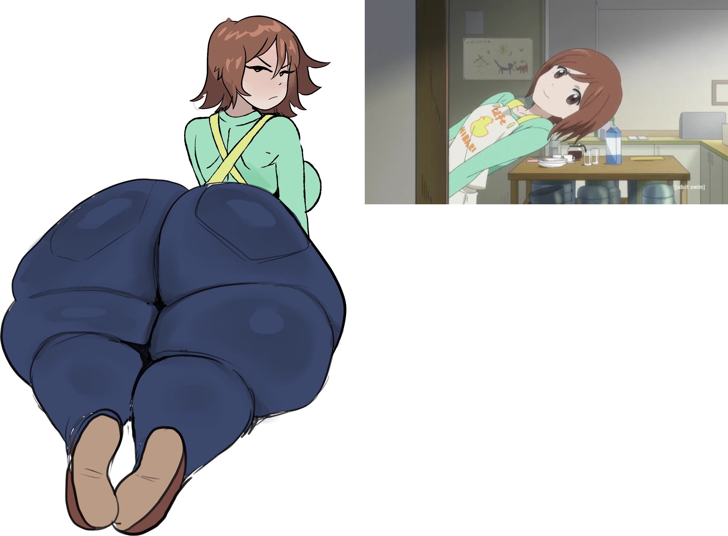 1girls, annoyed, annoyed expression, ass, ass bigger than body, ass bigger than head, ass bigger than torso, ass focus, big ass, big butt, bottom heavy, brown hair, bubble ass, bubble butt, butt, commission, flcl, flcl progressive, hinae hibajiri, hyper ass, hyper butt, hyper thighs, lemonadepikachu, milf, mommy, solo, solo female, solo focus, thunder thighs, tight clothing, tight pants, voluptuous, voluptuous body, voluptuous female, wide ass, wide hips, wide thighs