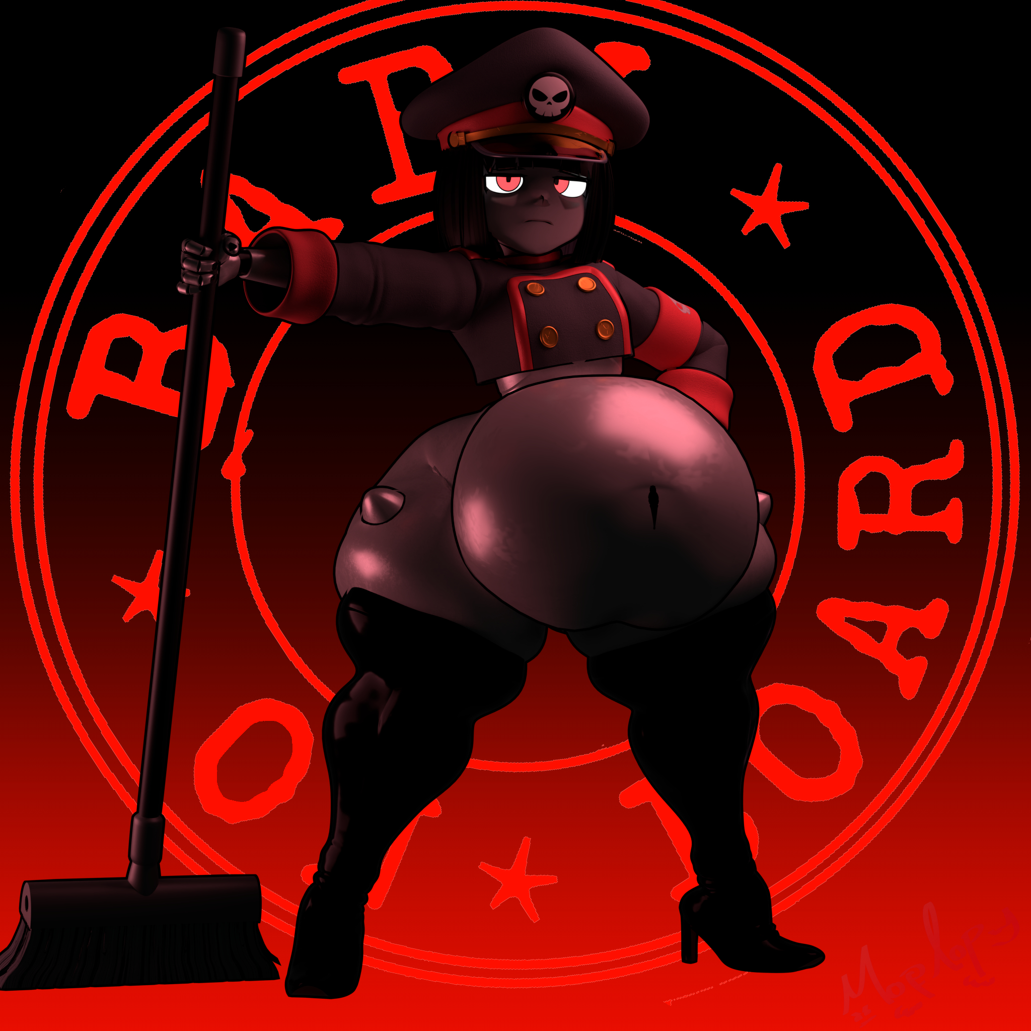 3d, baby on board, child bearing hips, cinematic, dressed, hat, high heel boots, huge ass, huge belly, inflated belly, model, mopflop, pinup, pregnant, robot commander (bingbingzi), shortstack, sticker, wide hips, wide thighs