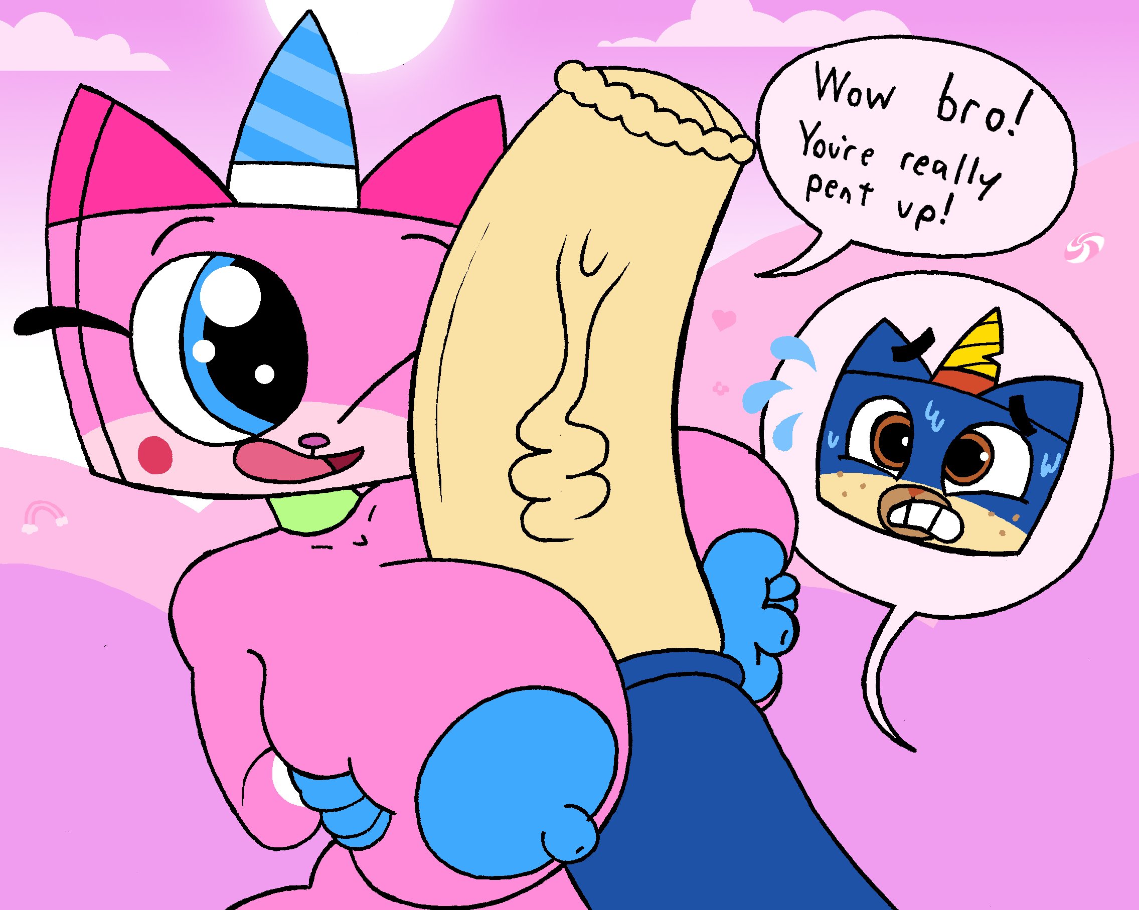 anthro, areolae, big breasts, big penis, boobjob, breasts, brother and sister, cartoon network, female, horsecock, huge breasts, hyper penis, incest, male, paizuri, penis, puppycorn, rexon02, tagme, unikitty, unikitty (series)