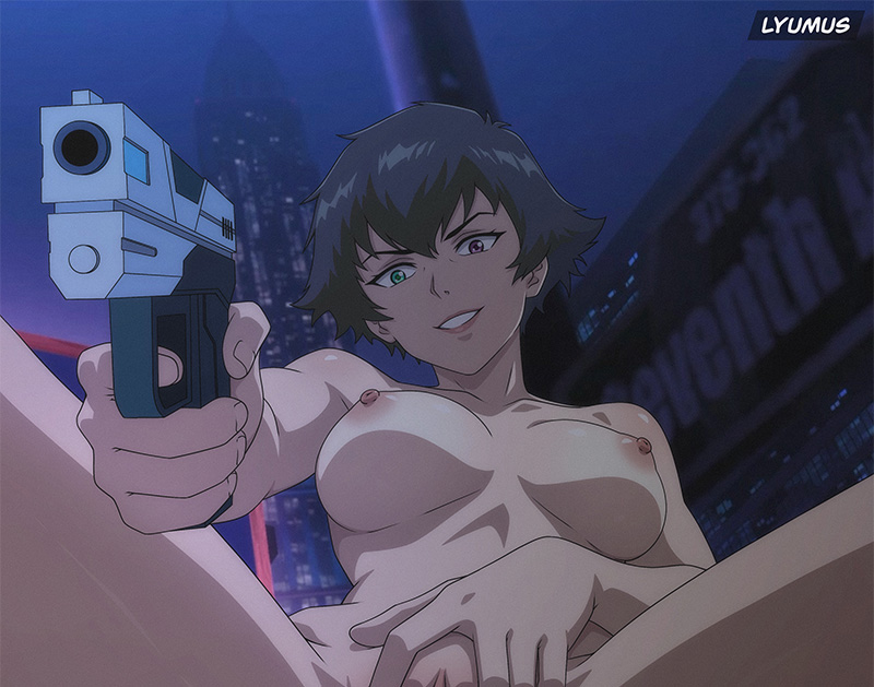 1girls, 2d, devil may cry (netflix), devil may cry (series), dubious consent, female, female only, gun, heterochromia, imminent cunnilingus, lady (devil may cry:netflix), lady (devil may cry), large breasts, lyumus, nude
