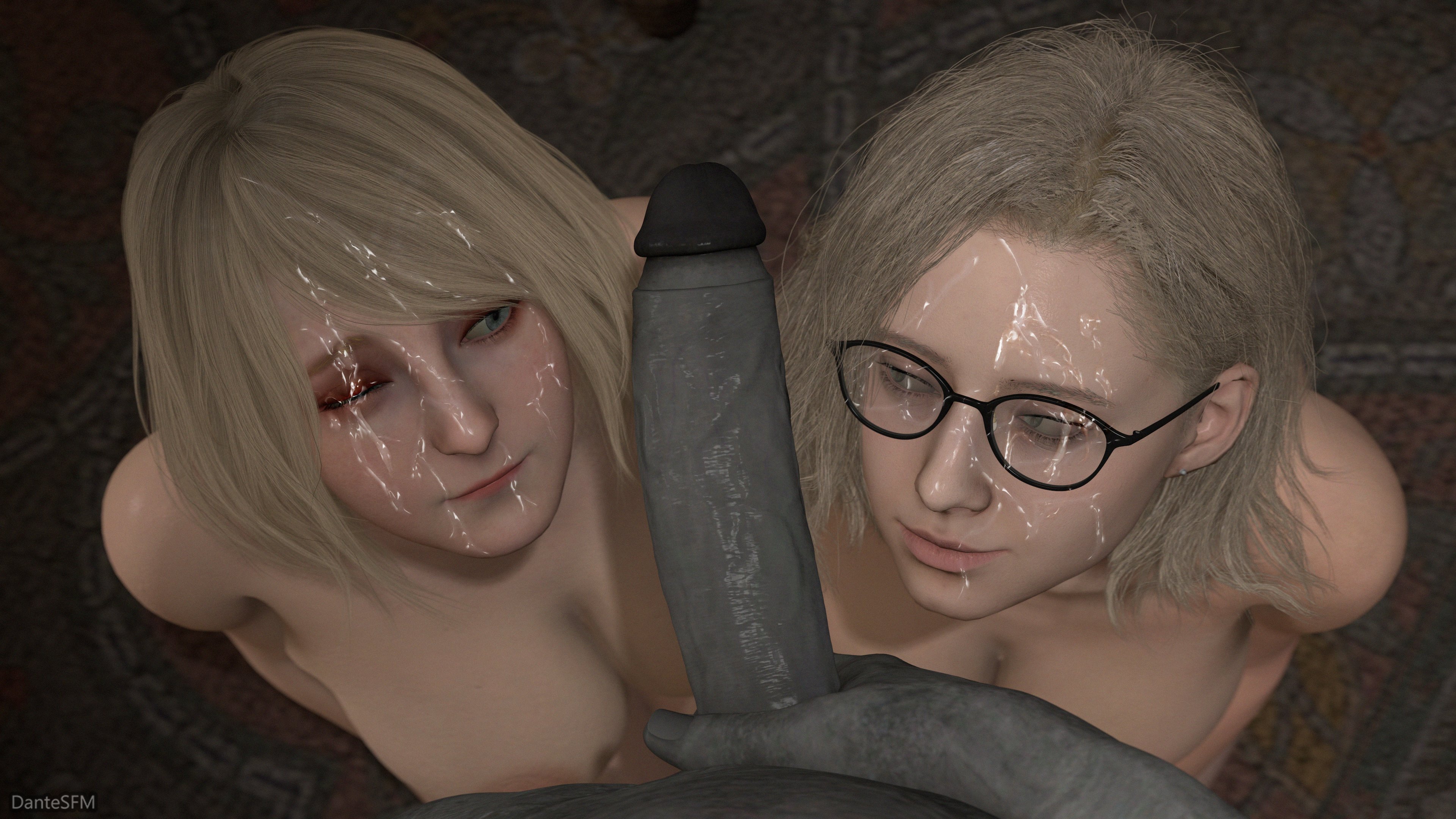 1boy, 2girls, 3d, ashley graham, ashley graham (ella freya), blonde hair, blue eyes, cock worship, cum, dantesfm, facial, female, female focus, glasses, grace ashcroft, grace ashcroft (julia pratt), male, male pov, mr x, penis, penis worship, pov, resident evil, resident evil 2, resident evil 2 remake, resident evil 4, resident evil 4 remake, resident evil 9: requiem, tagme, tyrant